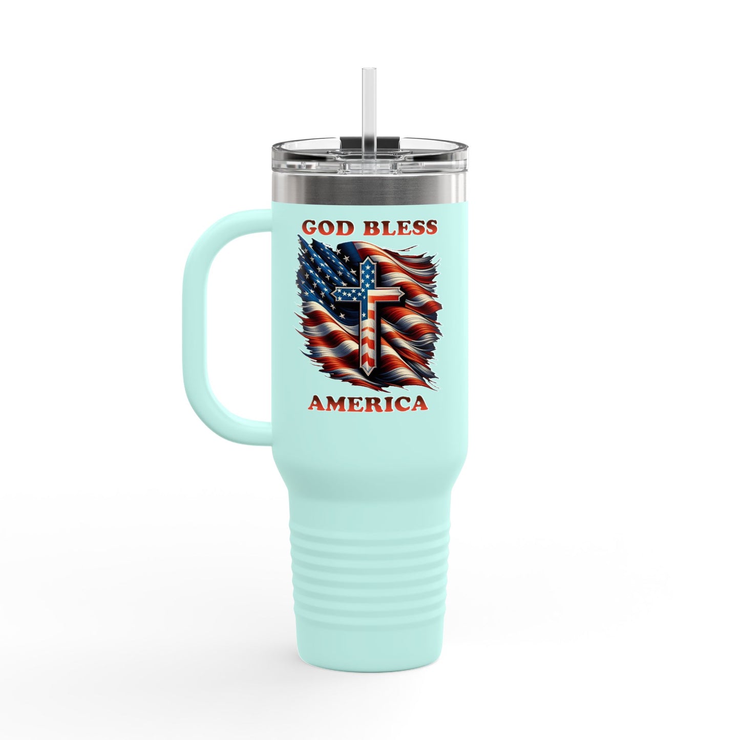 Insulated Travel Mug, 40oz "GOD BLESS AMERICA"