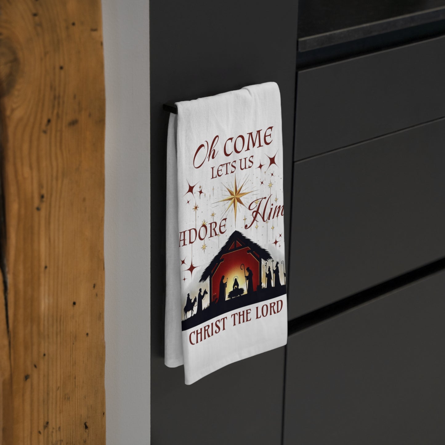 Tea Towel Nativity Scene Adore Him Christ the Lord