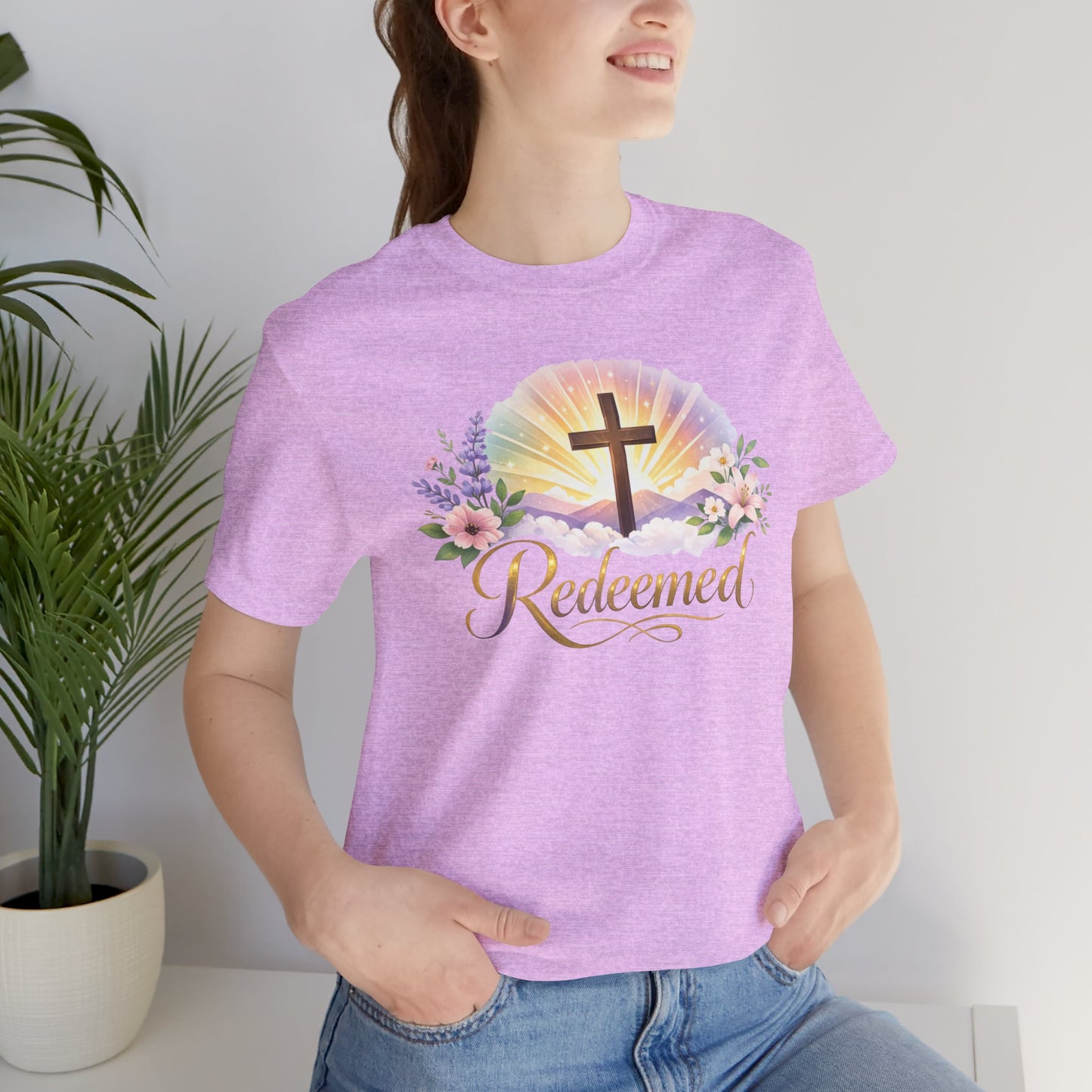 "Redeemed" Cross Floral T-Shirt — Christian Faith Tee