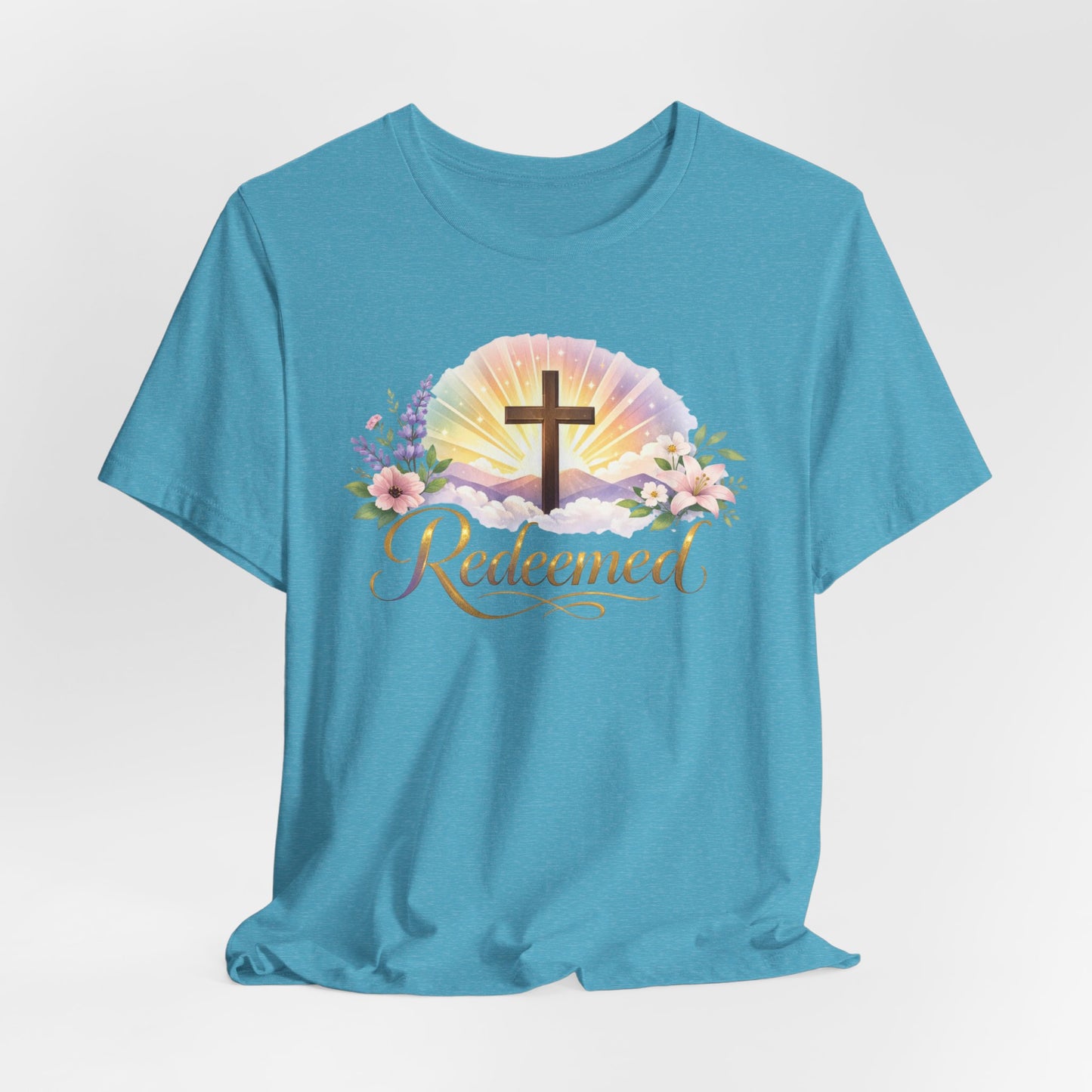 "Redeemed" Cross Floral T-Shirt — Christian Faith Tee