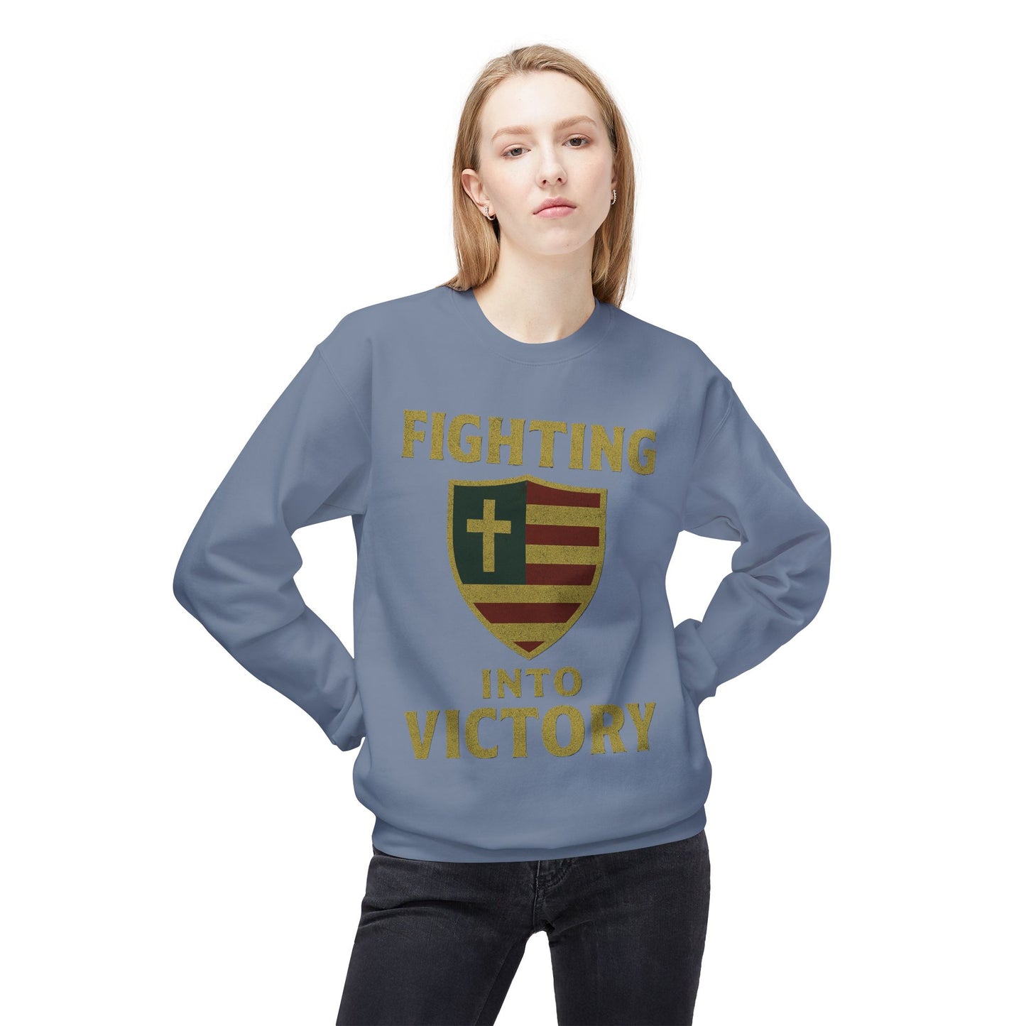 Christian Cross Shield Sweatshirt - Fighting into Victory