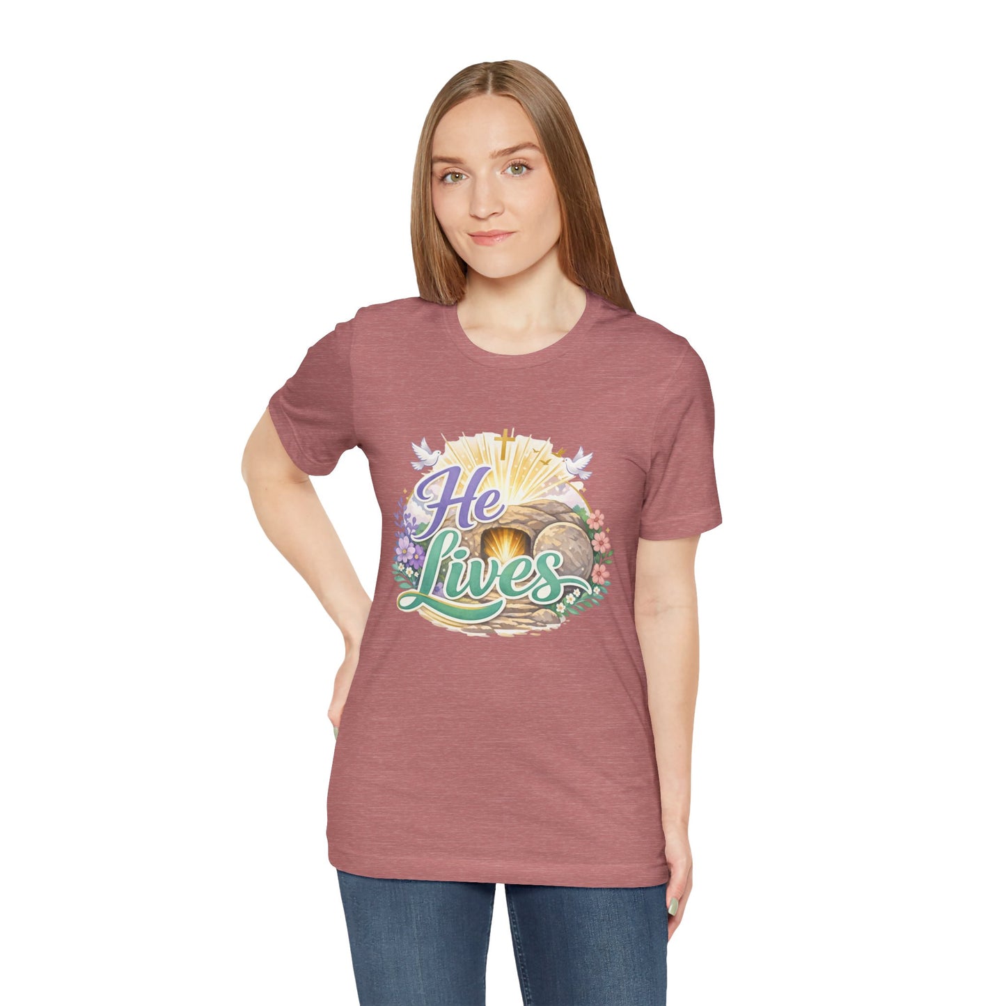 He Lives Jesus Tomb Tee — Christian Easter T‑Shirt