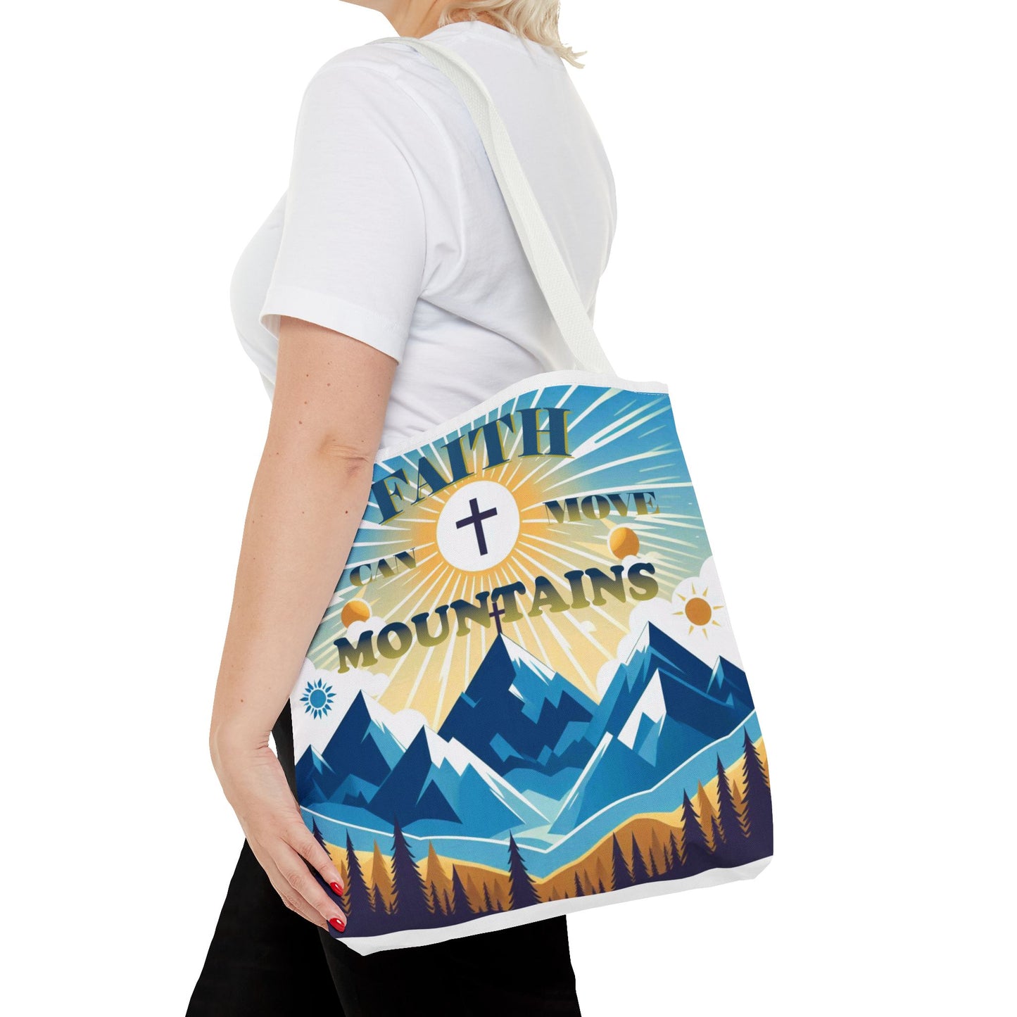 "FAITH CAN MOVE MOUNTAINS" Tote Bag (AOP)