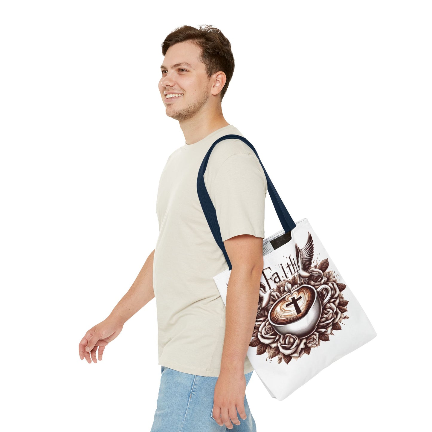 Tote Bag (AOP) "Faith and Coffee"