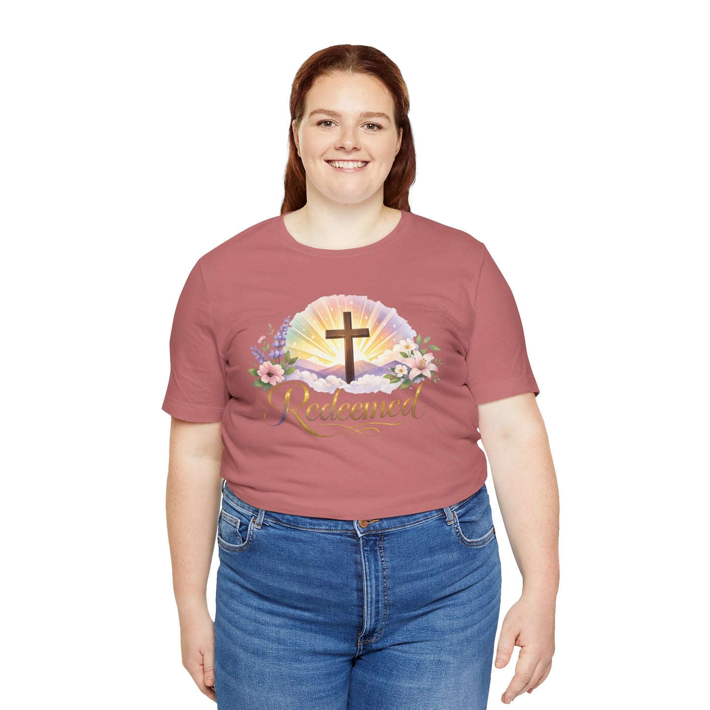 "Redeemed" Cross Floral T-Shirt — Christian Faith Tee
