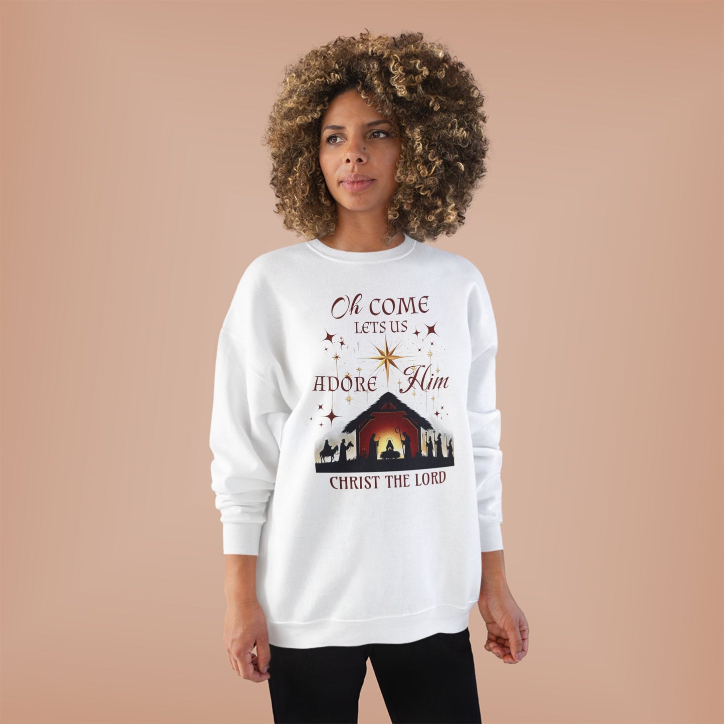 Christmas Nativity Unisex Sweatshirt with 'Oh come let us adore him, Christ the Lord' Design
