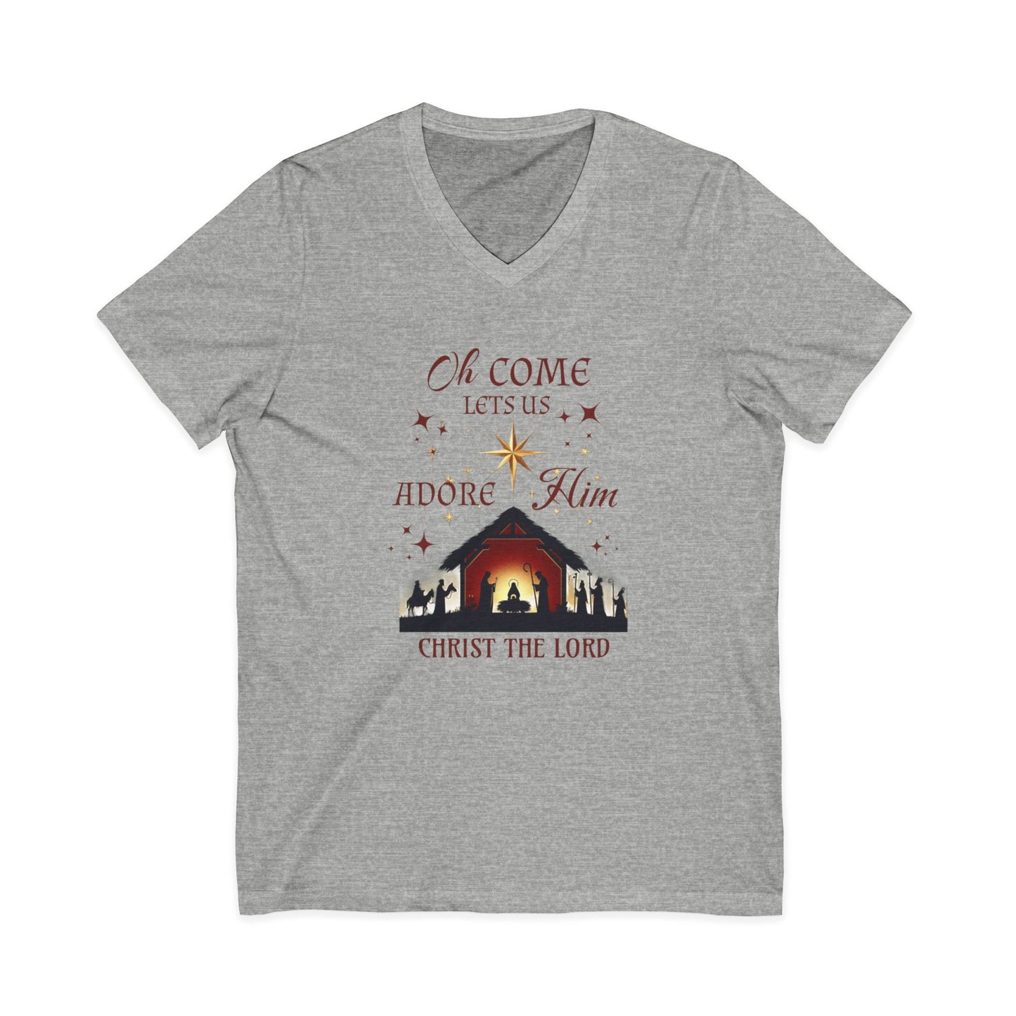 V-Neck Tee Nativity Scene 'Oh come let us adore Him, Christ the Lord'
