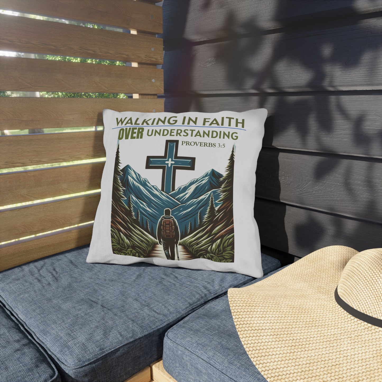 Outdoor Pillow - Bible Verse Proverbs 3:5 'Walking in Faith Over Understanding'