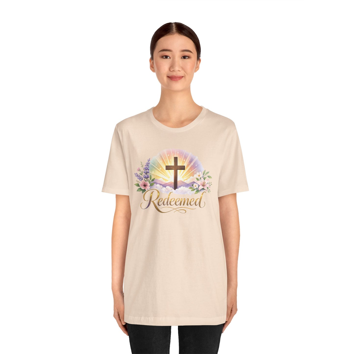 "Redeemed" Cross Floral T-Shirt — Christian Faith Tee