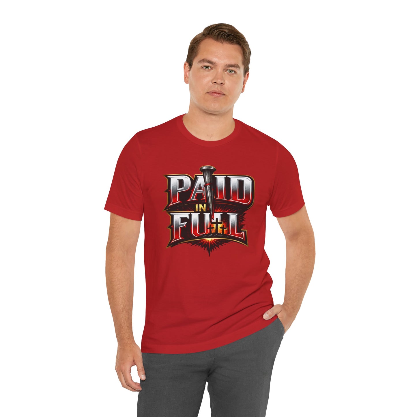 Paid In Full Christian Cross T-Shirt — Nail & Triple Cross Graphic