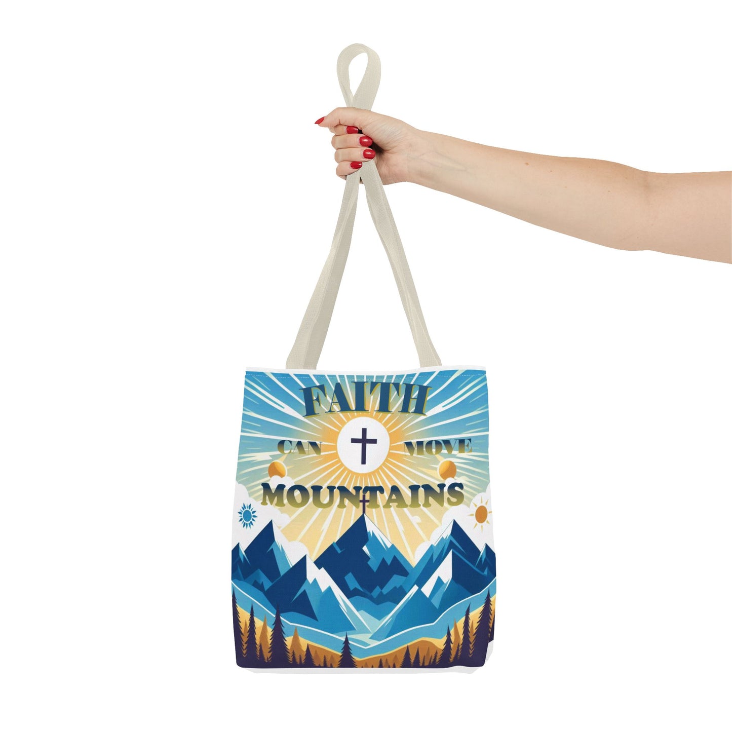 "FAITH CAN MOVE MOUNTAINS" Tote Bag (AOP)