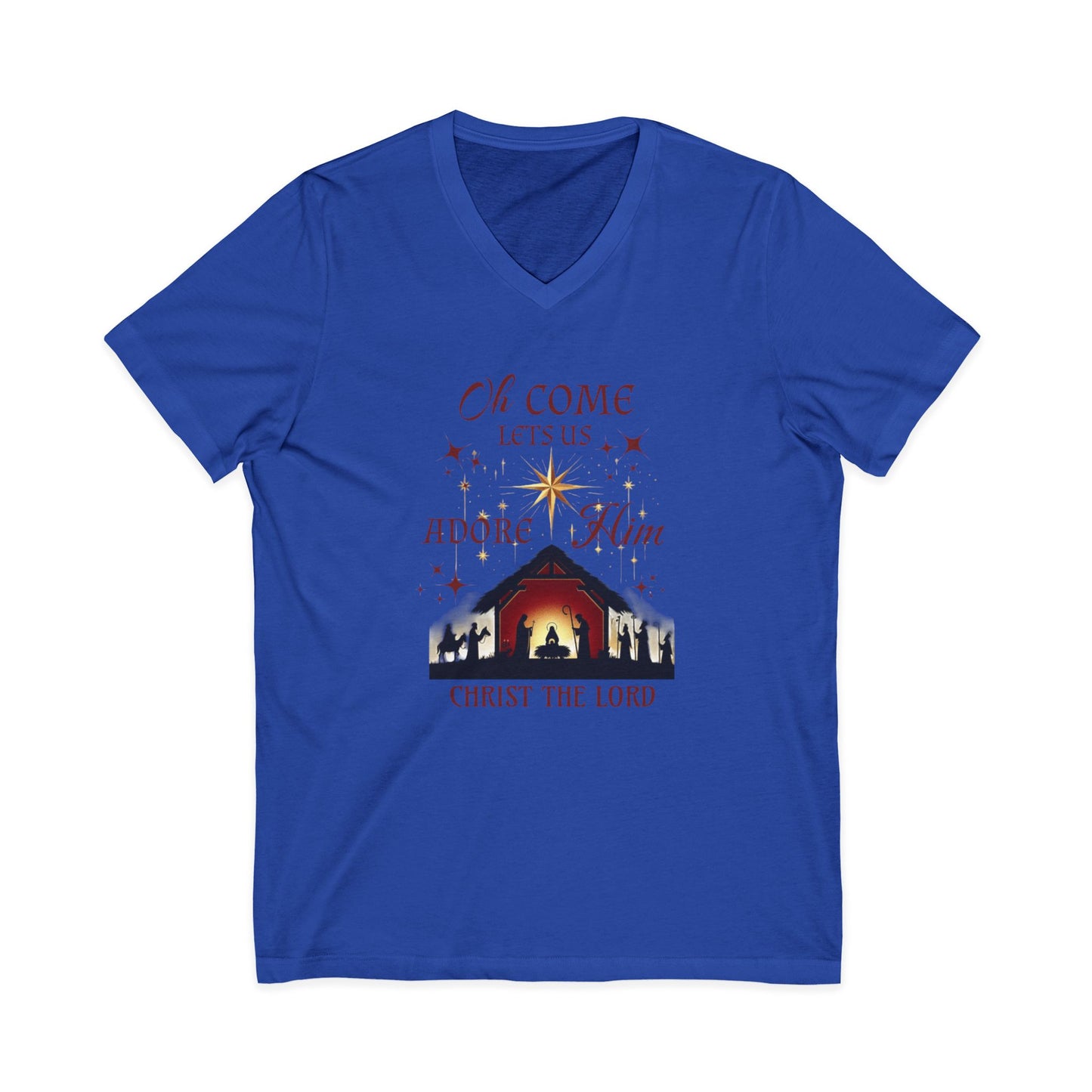 V-Neck Tee Nativity Scene 'Oh come let us adore Him, Christ the Lord'