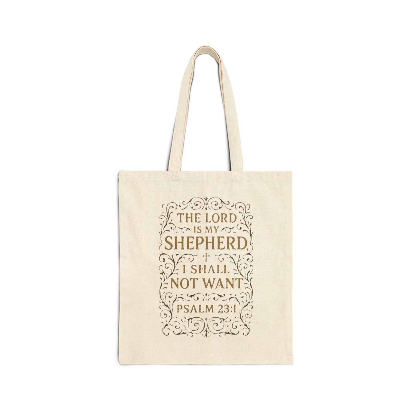 Psalm 23 Cotton Canvas Tote Bag — "The Lord Is My Shepherd" Bible Verse Tote