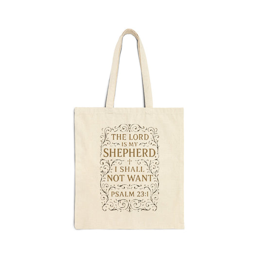 Psalm 23 Cotton Canvas Tote Bag — "The Lord Is My Shepherd" Bible Verse Tote