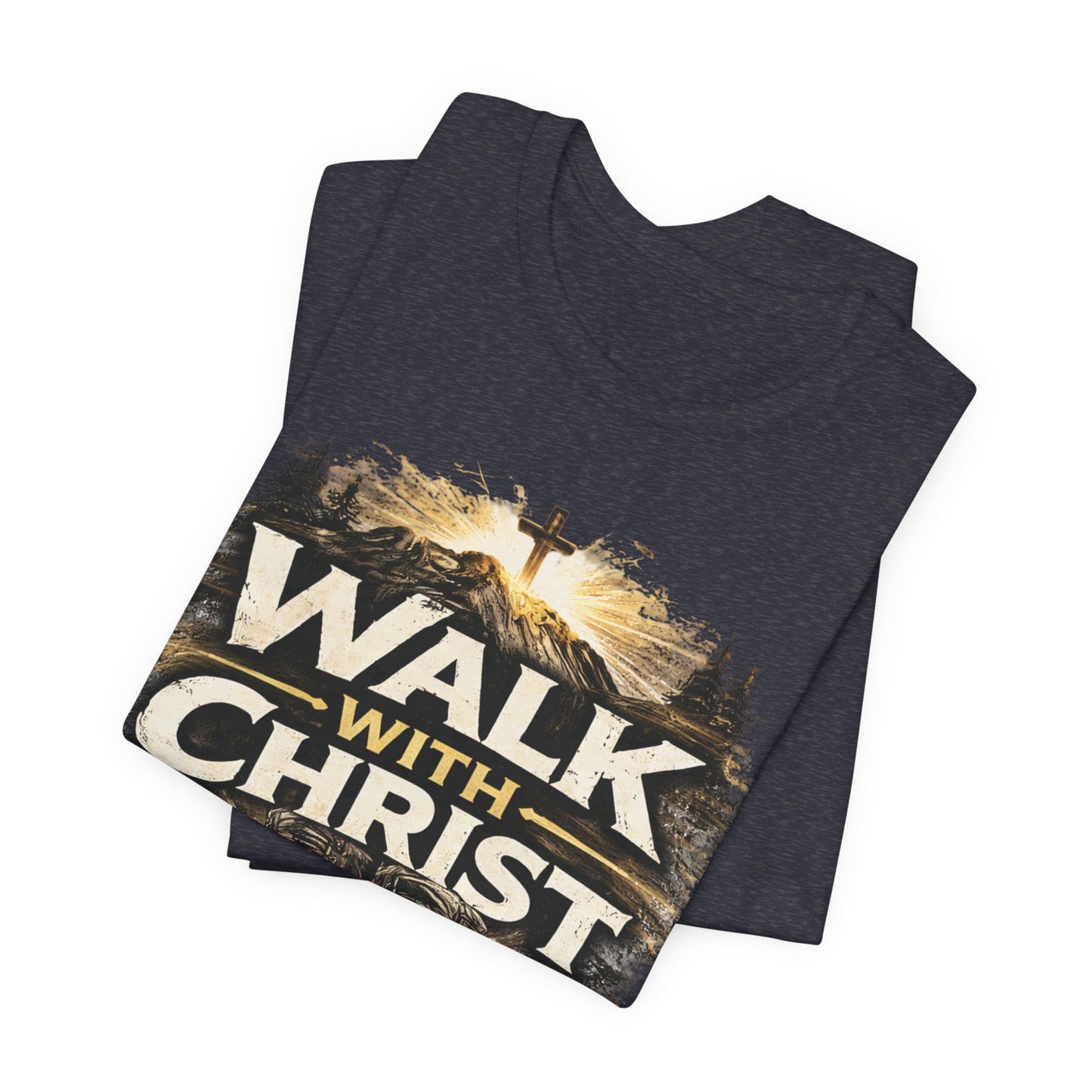 Walk With Christ T-Shirt — Christian Faith Tee with Boots & Cross Design