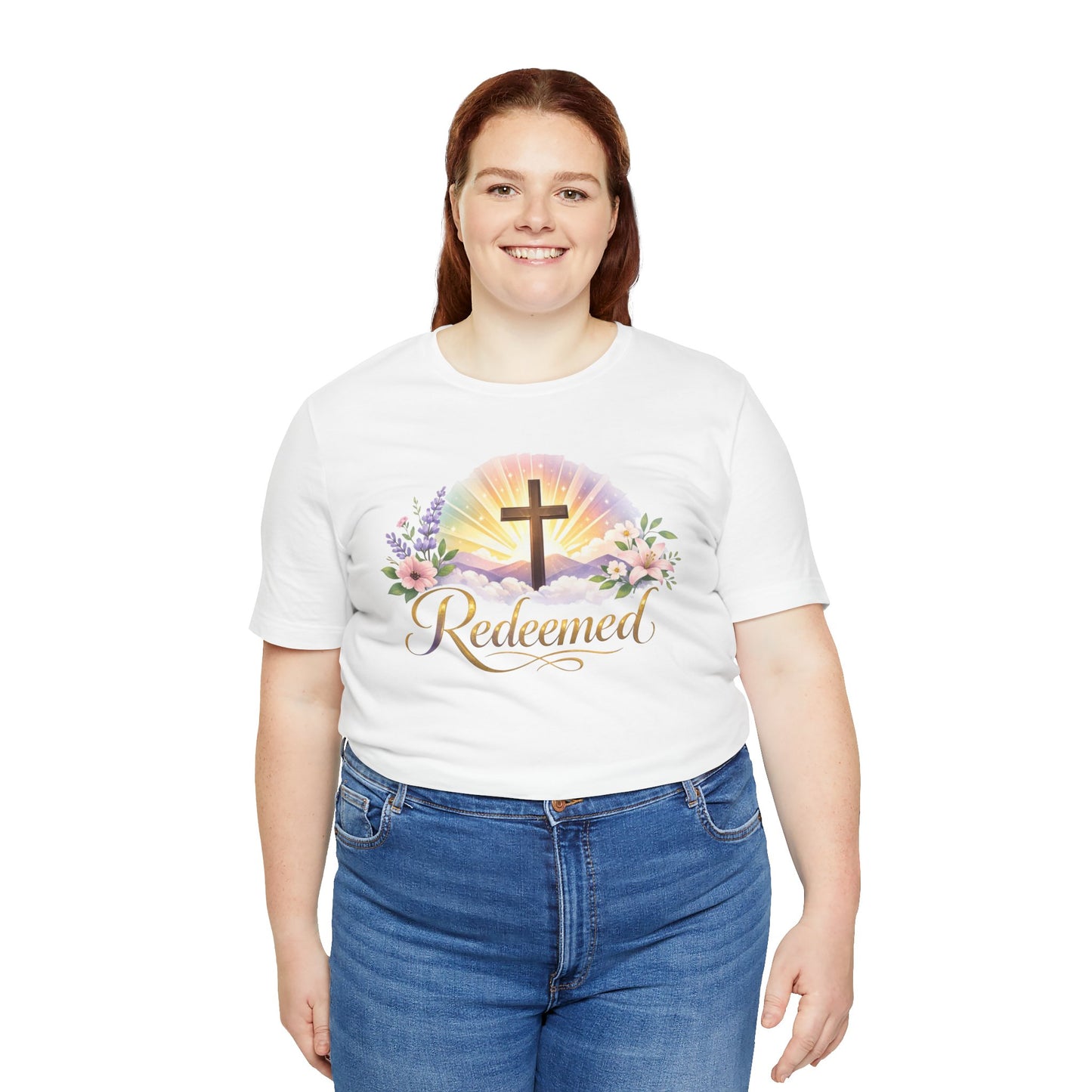 "Redeemed" Cross Floral T-Shirt — Christian Faith Tee