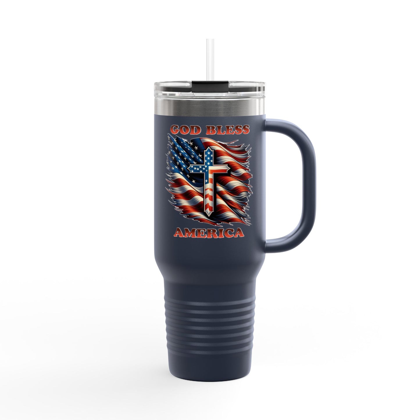 Insulated Travel Mug, 40oz "GOD BLESS AMERICA"