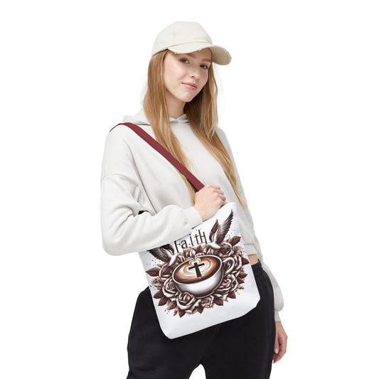 Tote Bag (AOP) "Faith and Coffee"