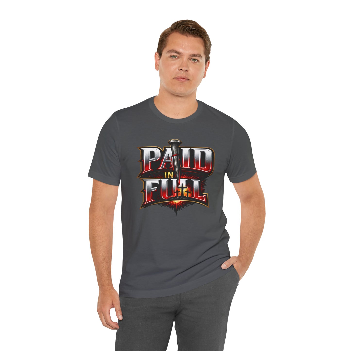 Paid In Full Christian Cross T-Shirt — Nail & Triple Cross Graphic