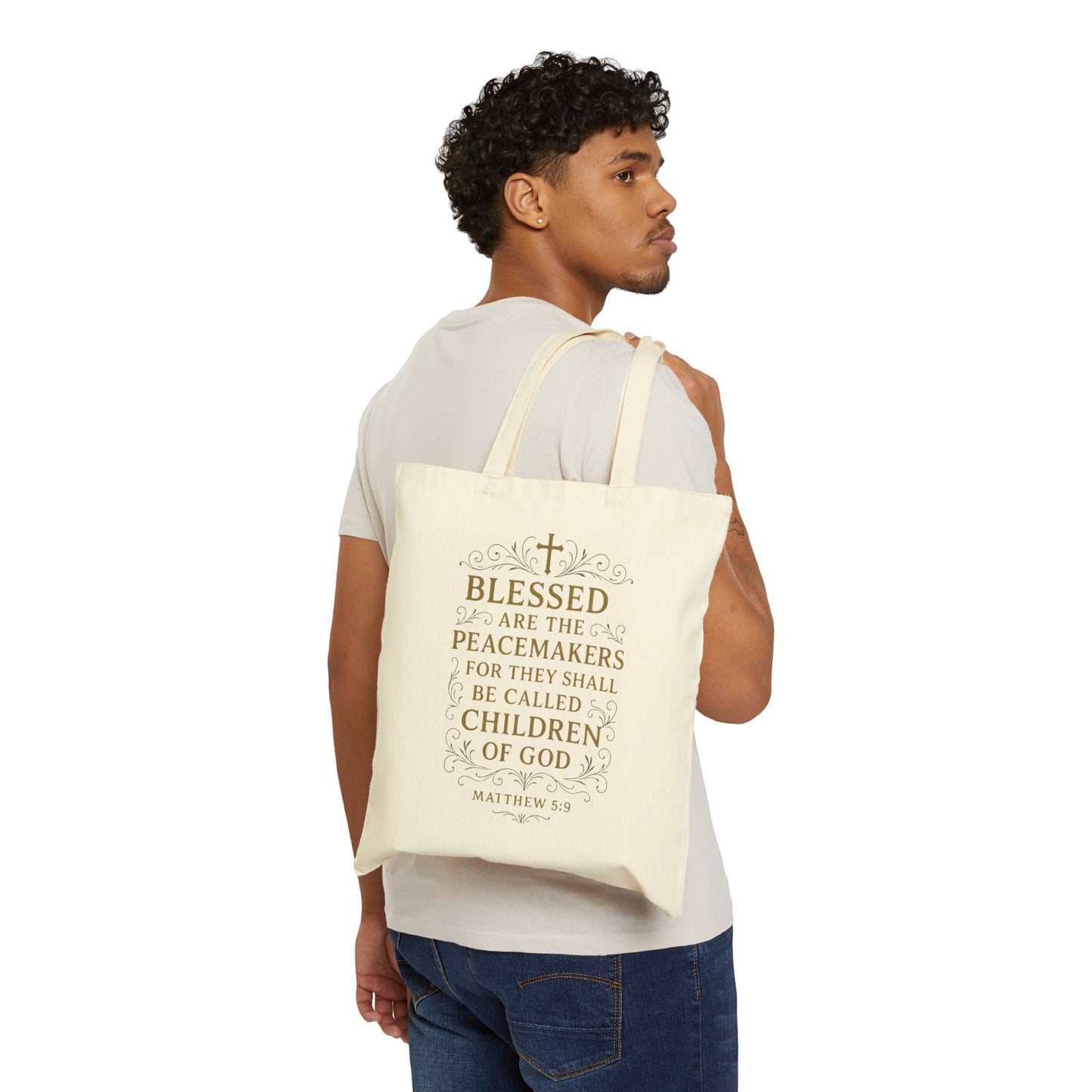 Blessed Are the Peacemakers Cotton Canvas Tote Bag — Faith-Based Inspirational Carryall