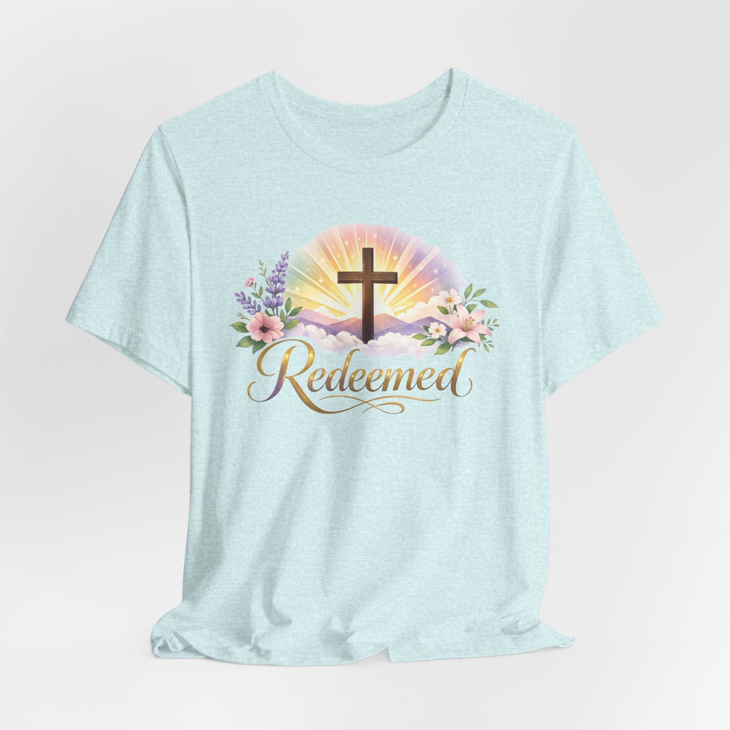 "Redeemed" Cross Floral T-Shirt — Christian Faith Tee