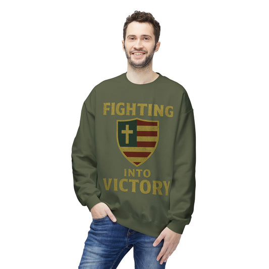 Christian Cross Shield Sweatshirt - Fighting into Victory