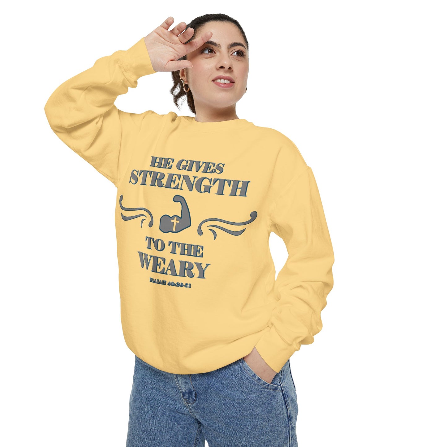 Bible Verse Isaiah 40:29-31 Unisex Sweatshirt 'He Gives Strength to the Weary'