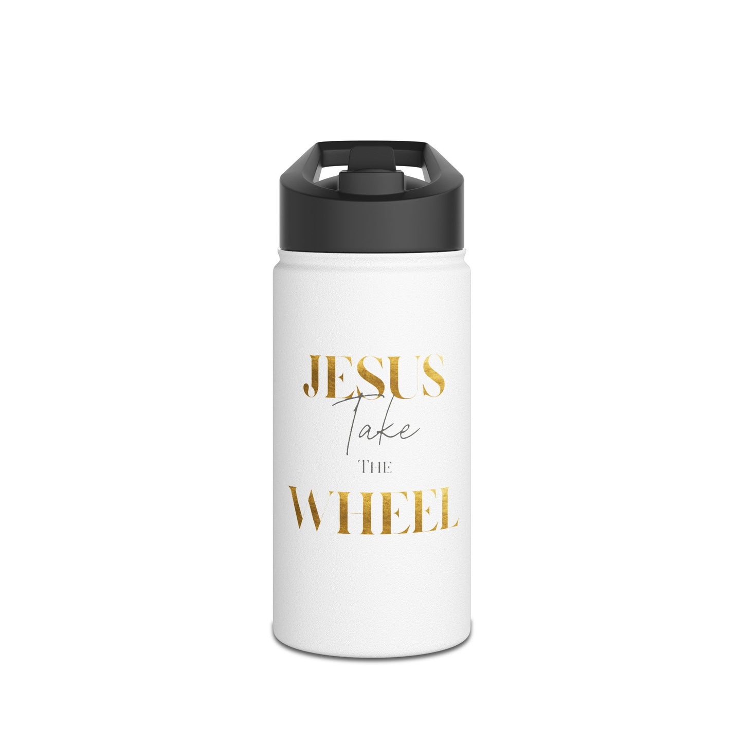 Stainless Steel Water Bottle, "Jesus take the Wheel", Standard Lid