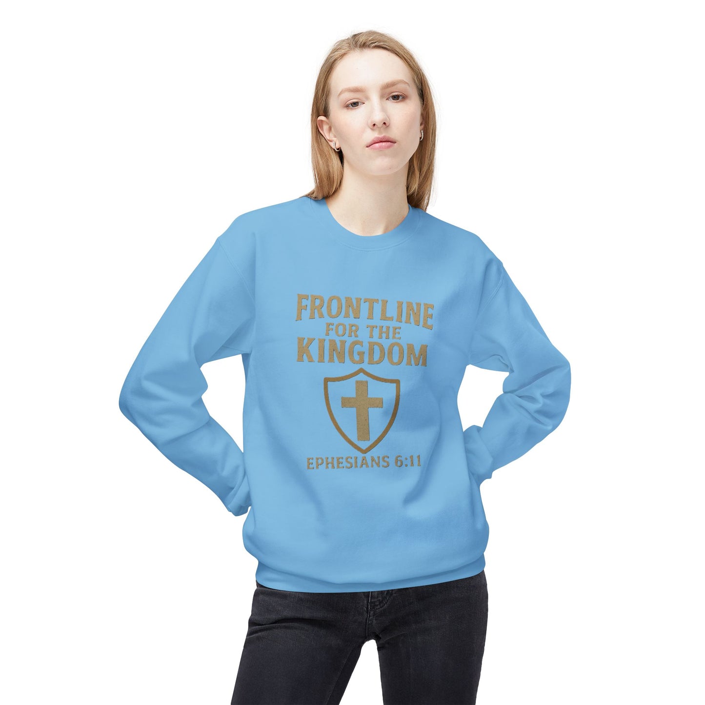 Fleece Sweatshirt - Bible Verse EPHESIANS 6:11 'FRONTLINE FOR THE KINGDOM'