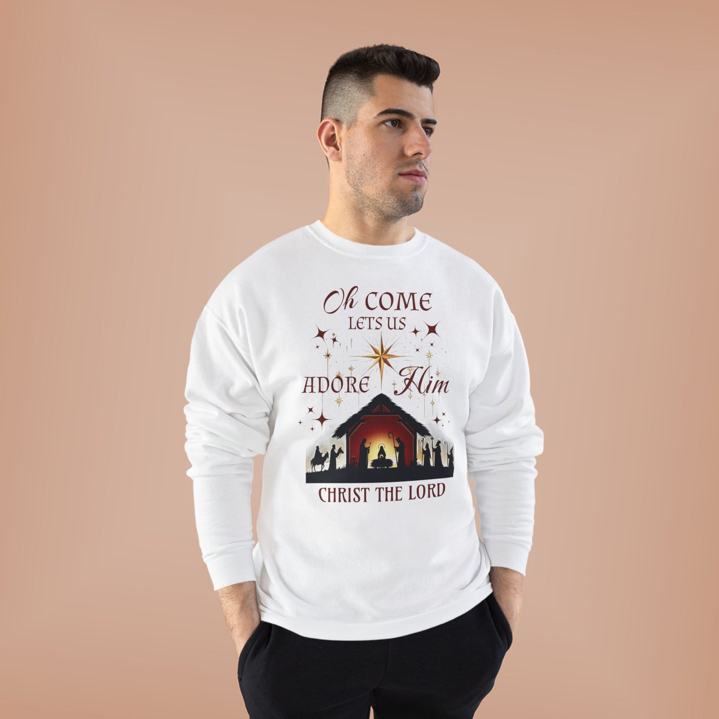 Christmas Nativity Unisex Sweatshirt with 'Oh come let us adore him, Christ the Lord' Design