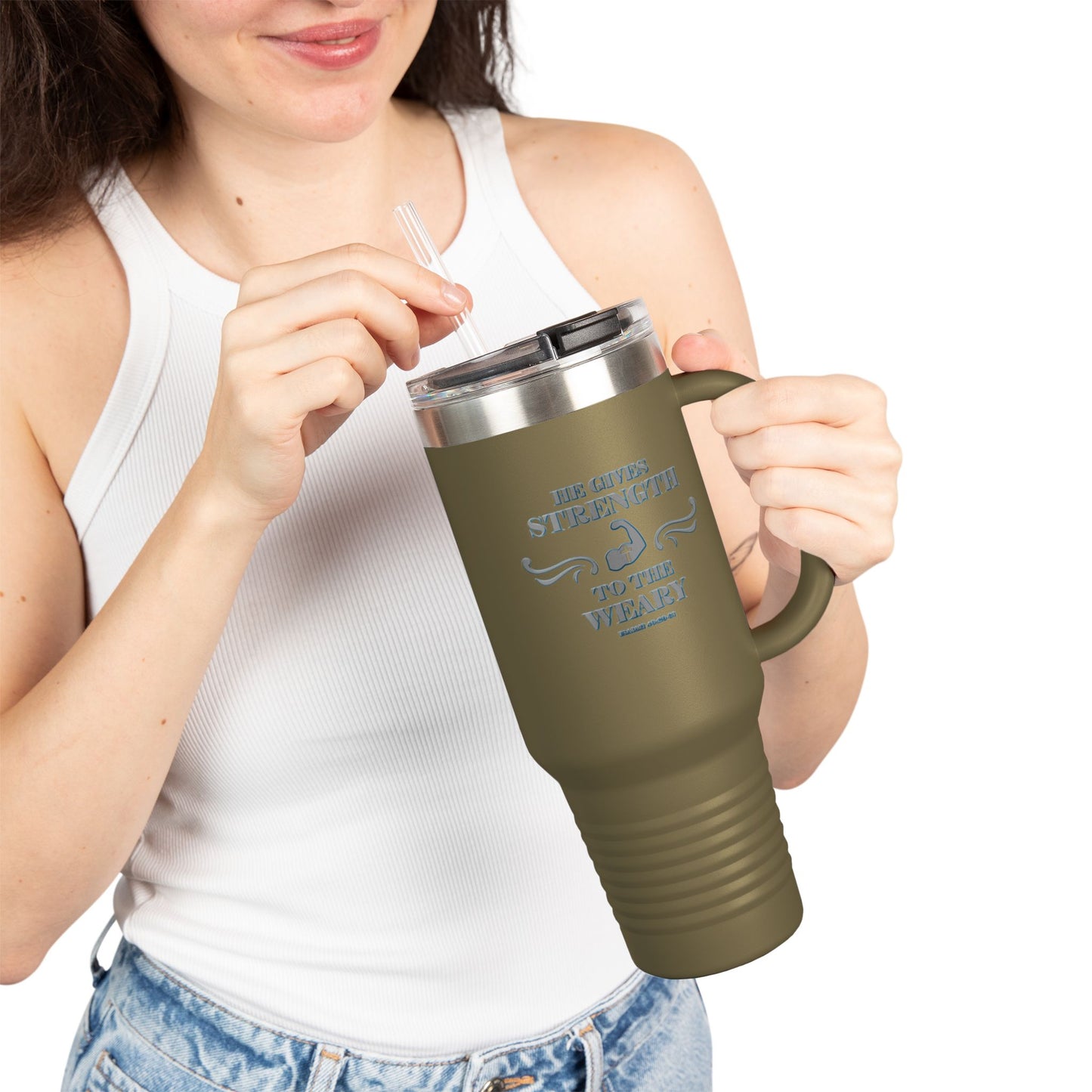 Travel Mug - Bible Verse 'He gives Strength to the Weary' Isaiah 40:29-31