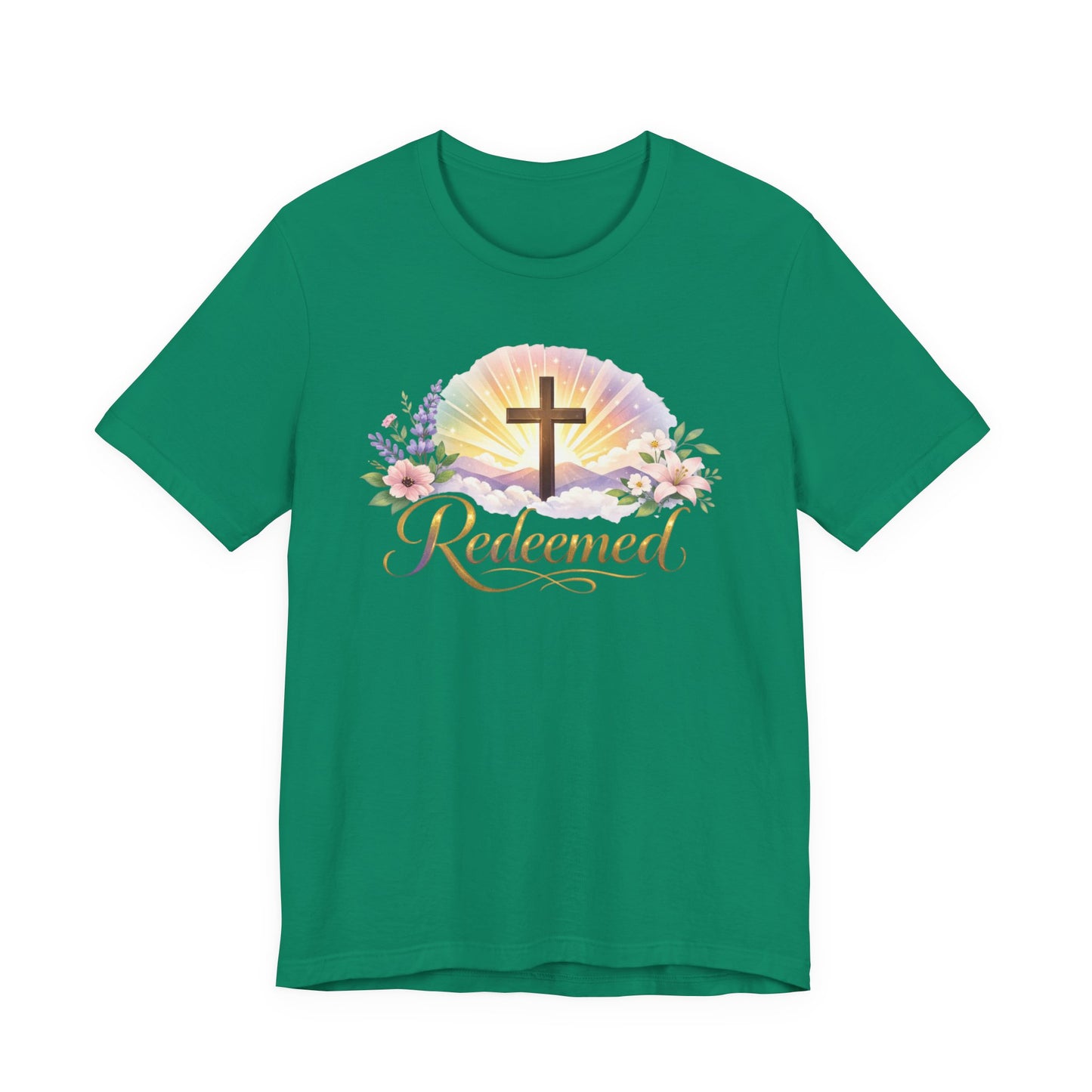 "Redeemed" Cross Floral T-Shirt — Christian Faith Tee