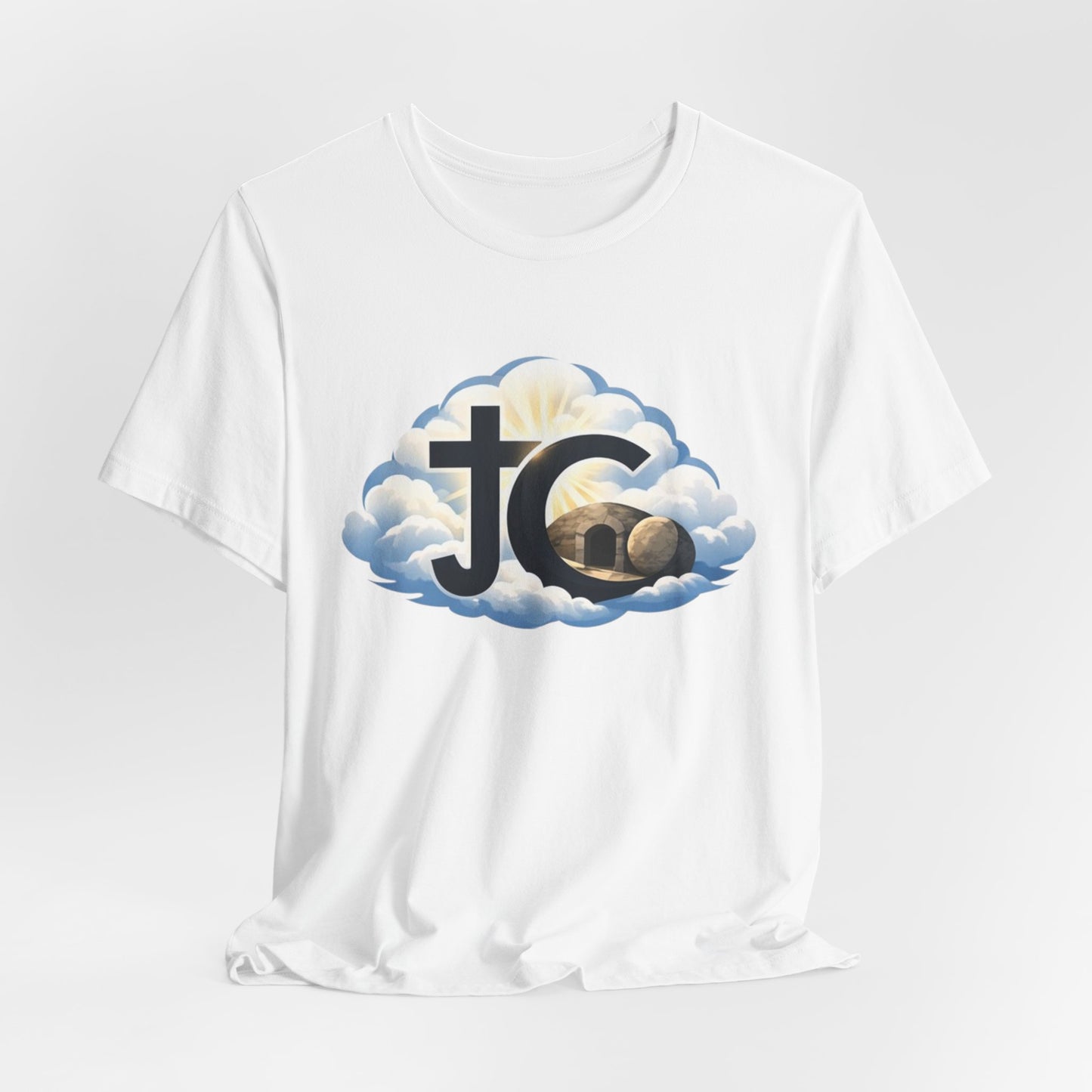 Jesus Christ (JC) Cross Tee — Crucified, Risen & Coming Again