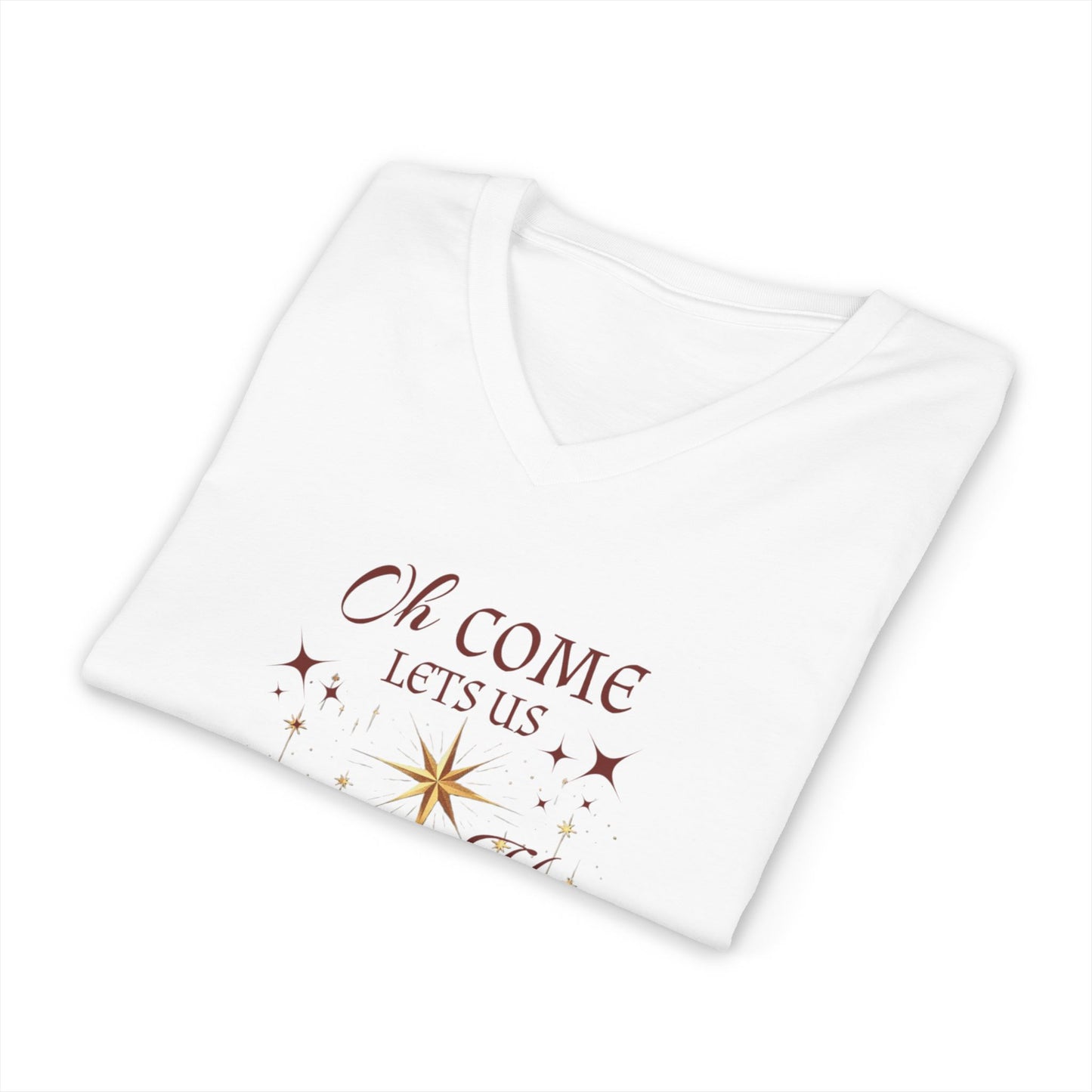 V-Neck Tee Nativity Scene 'Oh come let us adore Him, Christ the Lord'