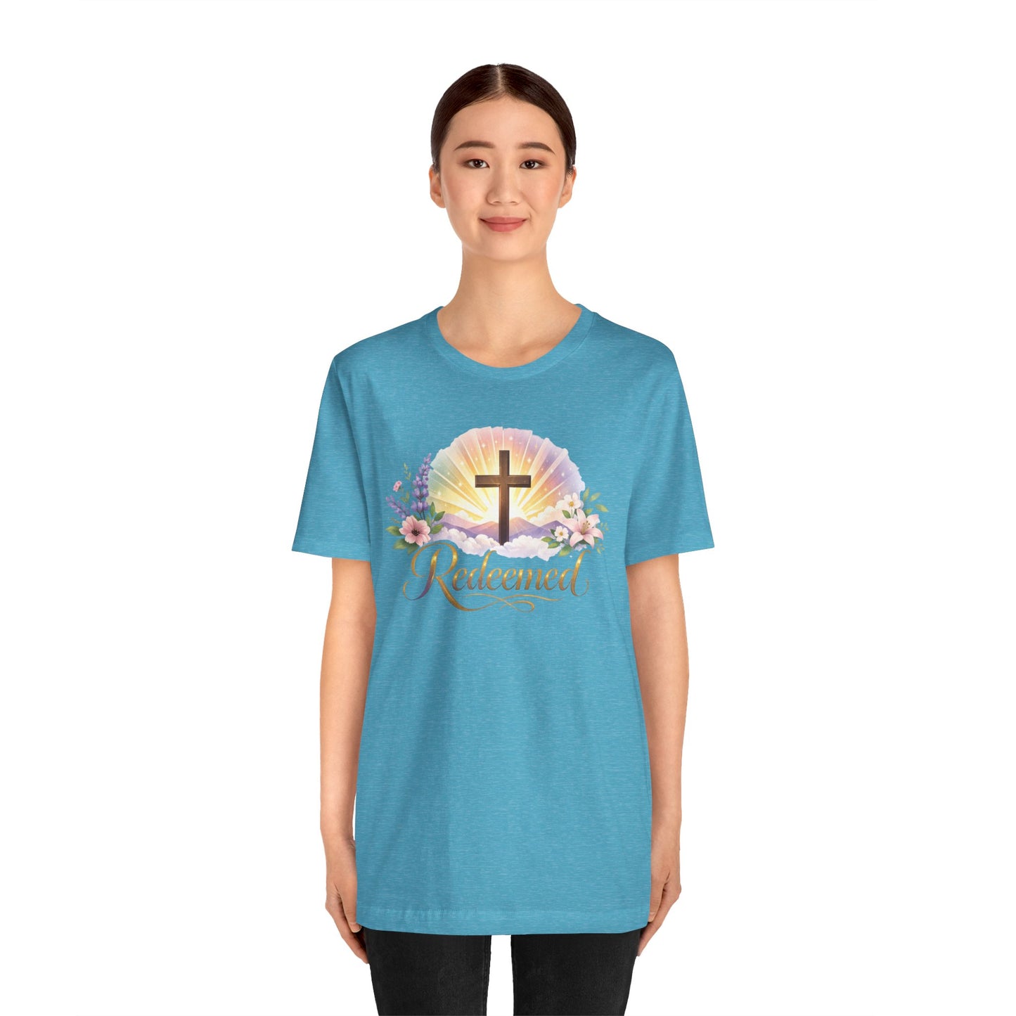 "Redeemed" Cross Floral T-Shirt — Christian Faith Tee