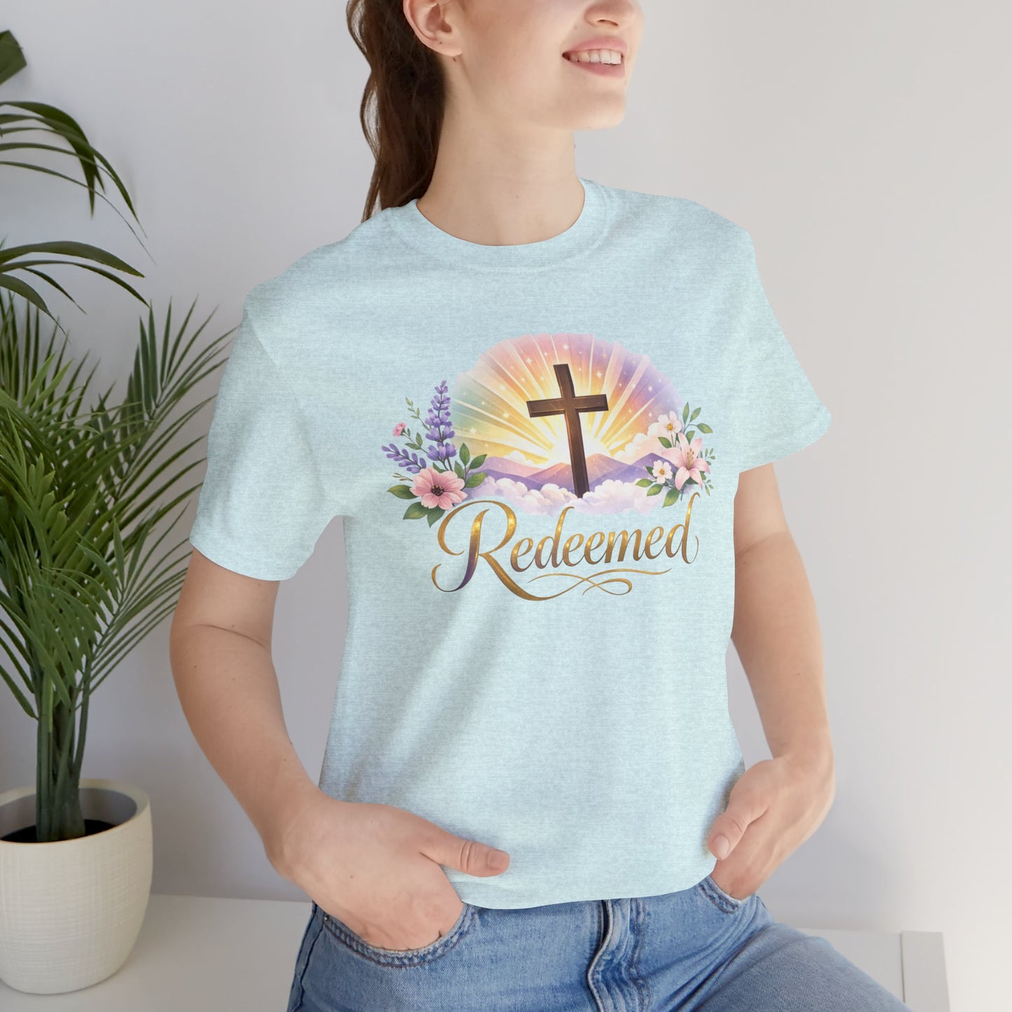 "Redeemed" Cross Floral T-Shirt — Christian Faith Tee