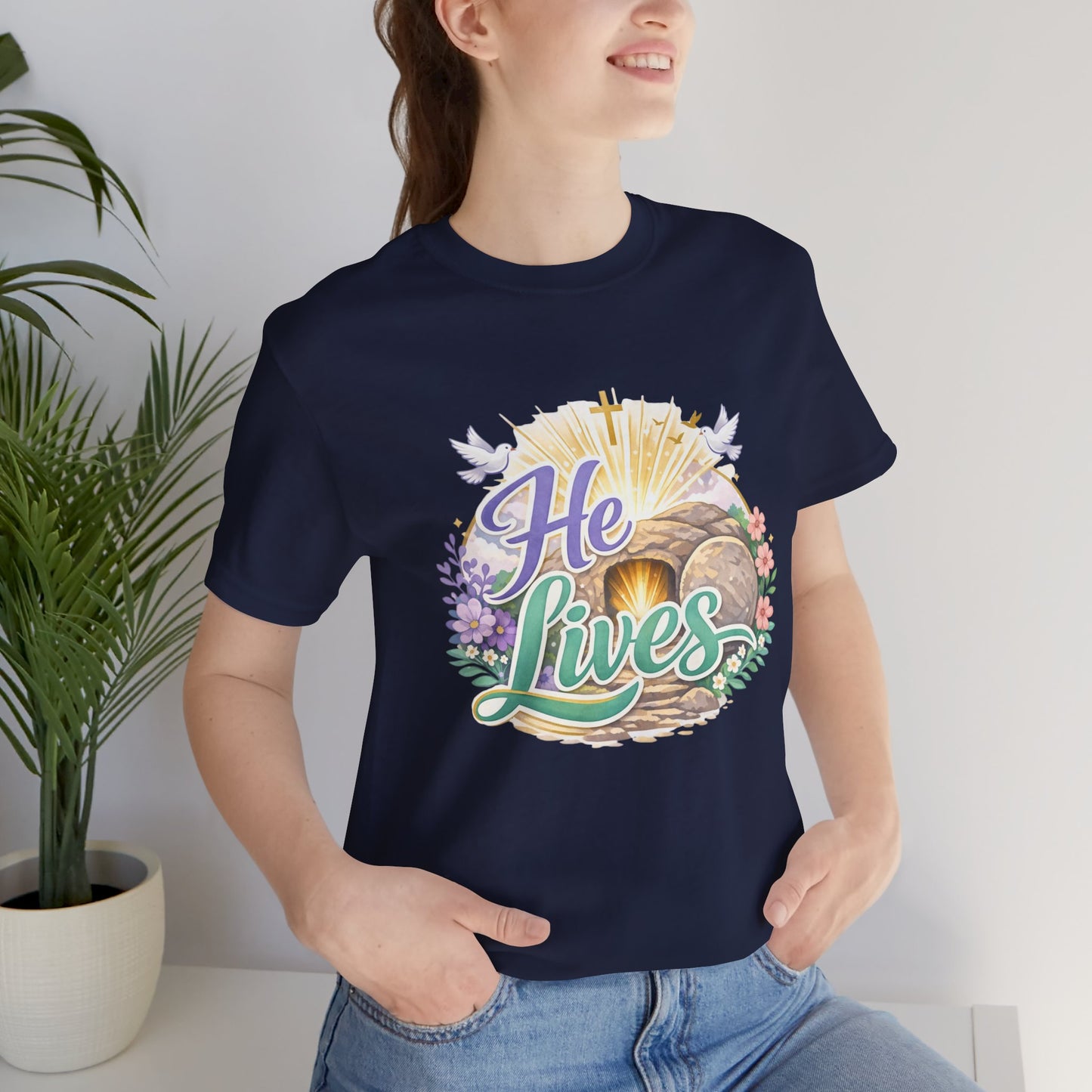 He Lives Jesus Tomb Tee — Christian Easter T‑Shirt