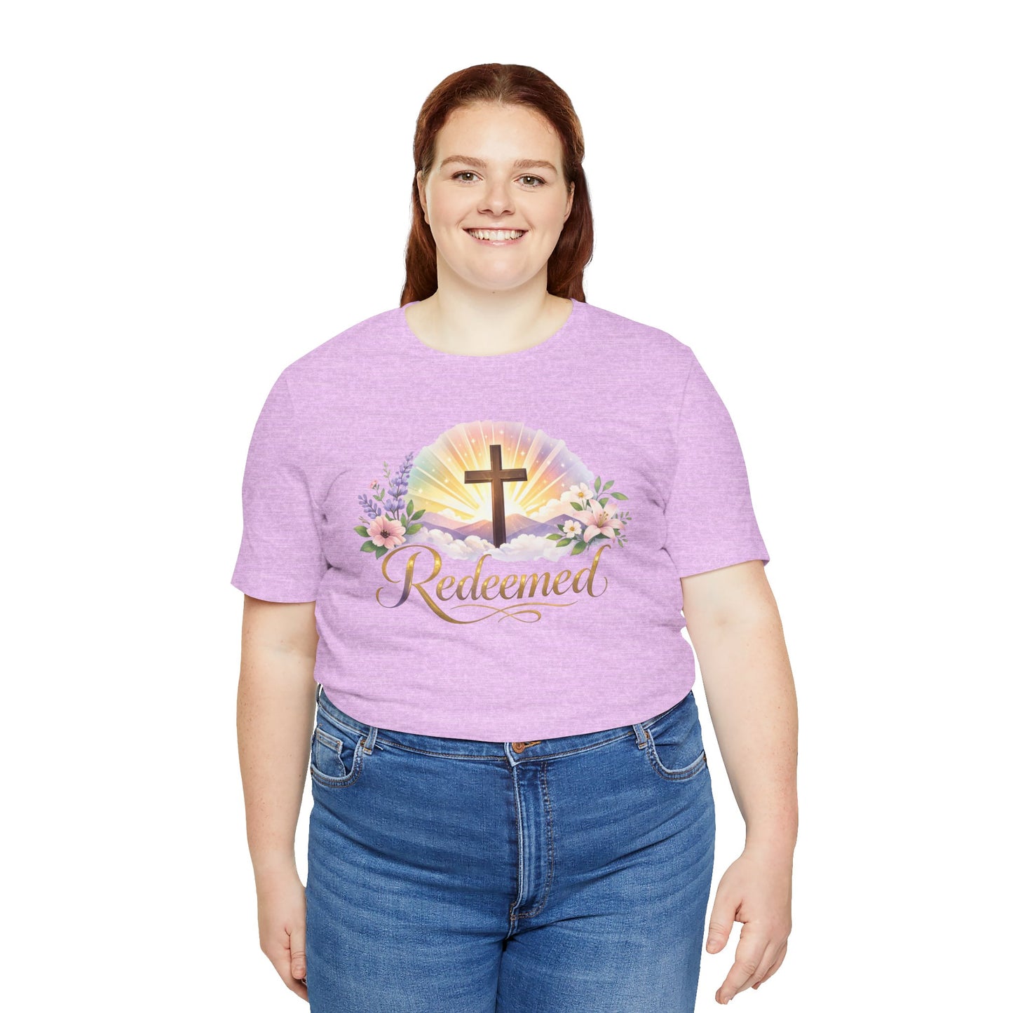 "Redeemed" Cross Floral T-Shirt — Christian Faith Tee