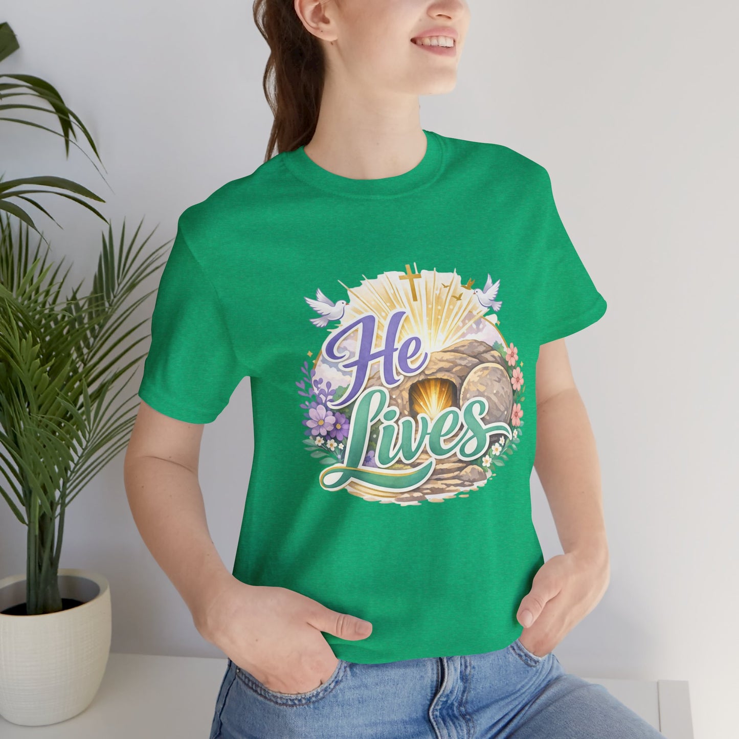 He Lives Jesus Tomb Tee — Christian Easter T‑Shirt