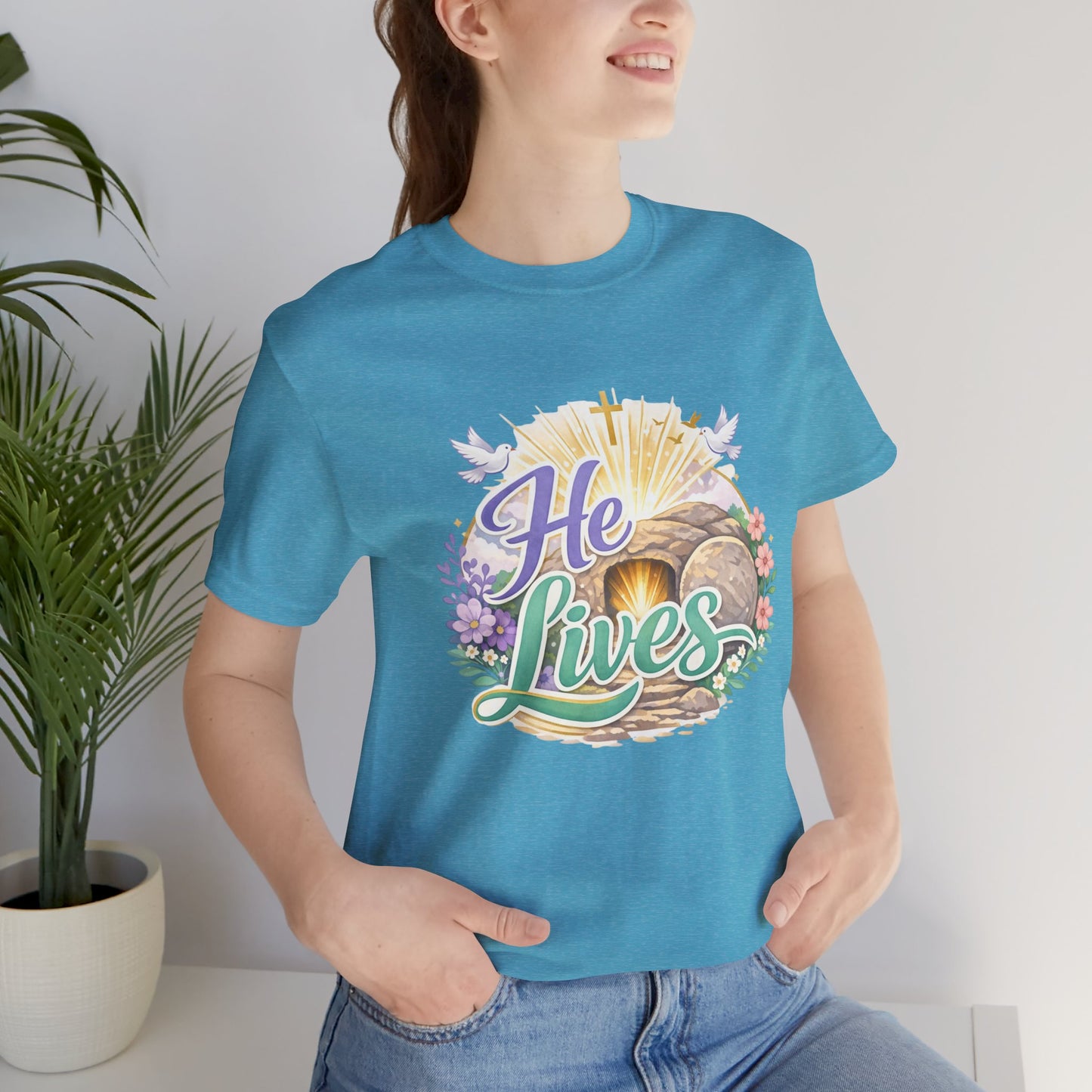 He Lives Jesus Tomb Tee — Christian Easter T‑Shirt