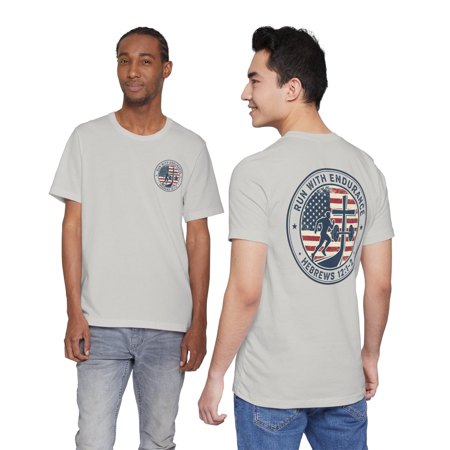 Hebrews 12:1-2 'Run With Endurance' T-Shirt — Inspirational Christian Tee