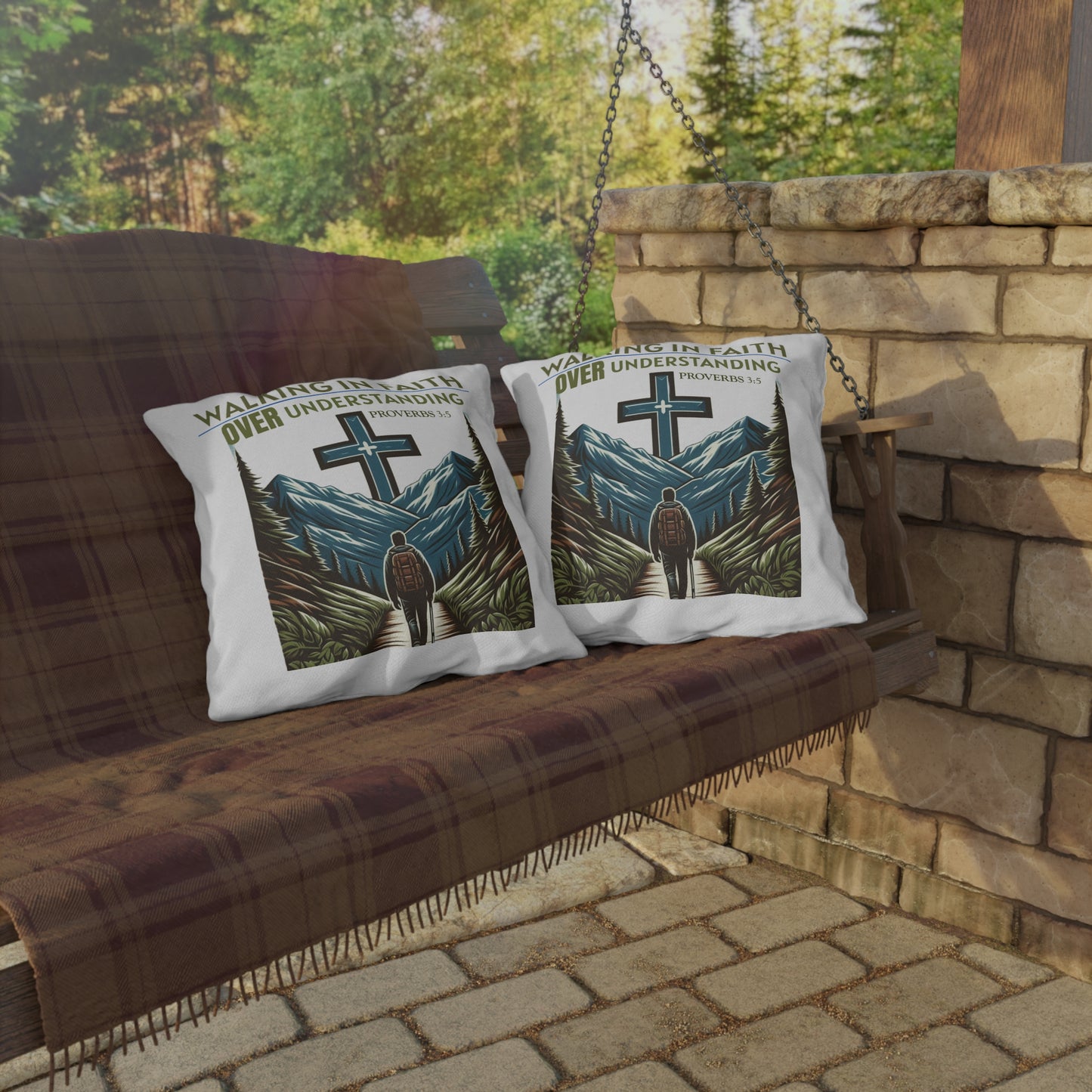 Outdoor Pillow - Bible Verse Proverbs 3:5 'Walking in Faith Over Understanding'