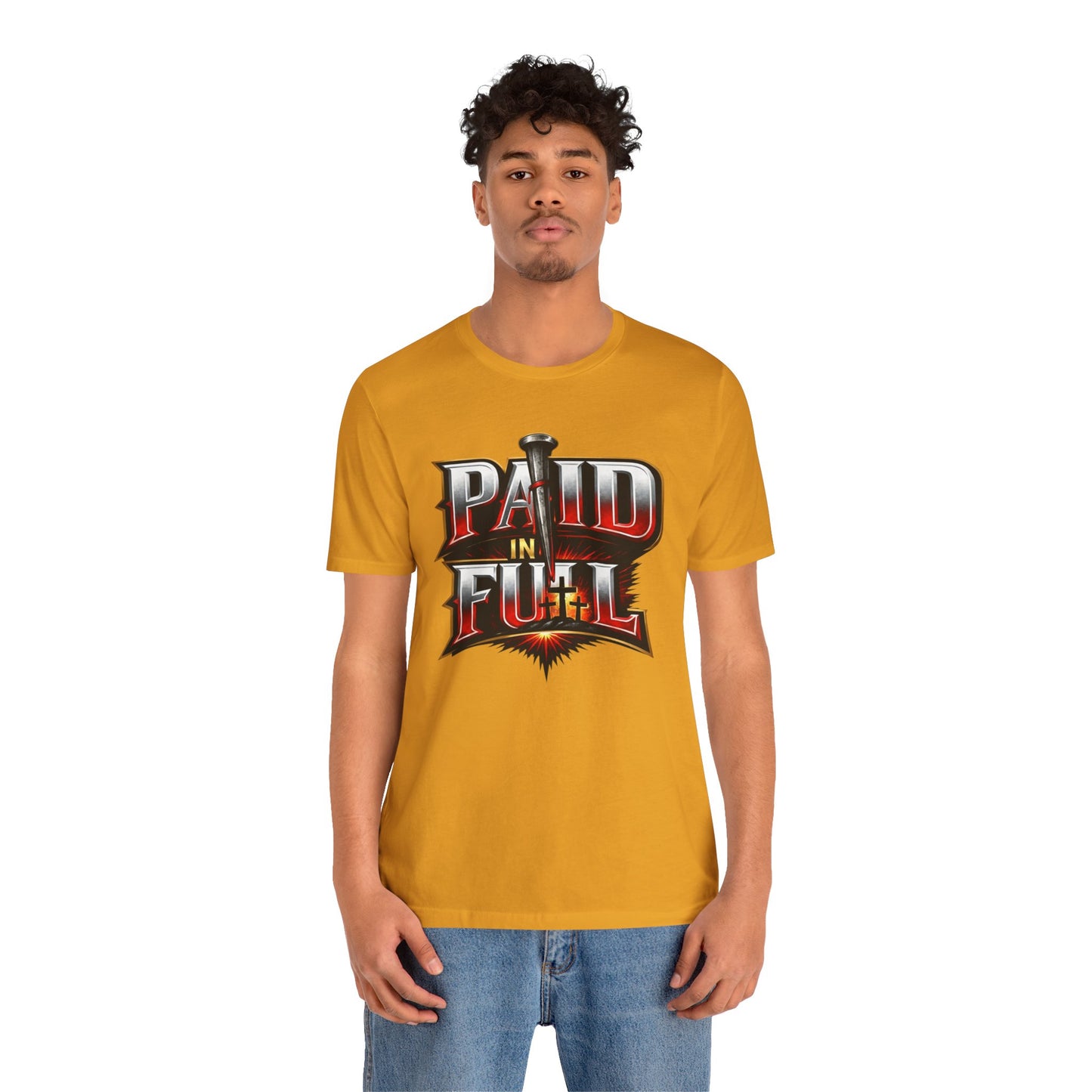 Paid In Full Christian Cross T-Shirt — Nail & Triple Cross Graphic