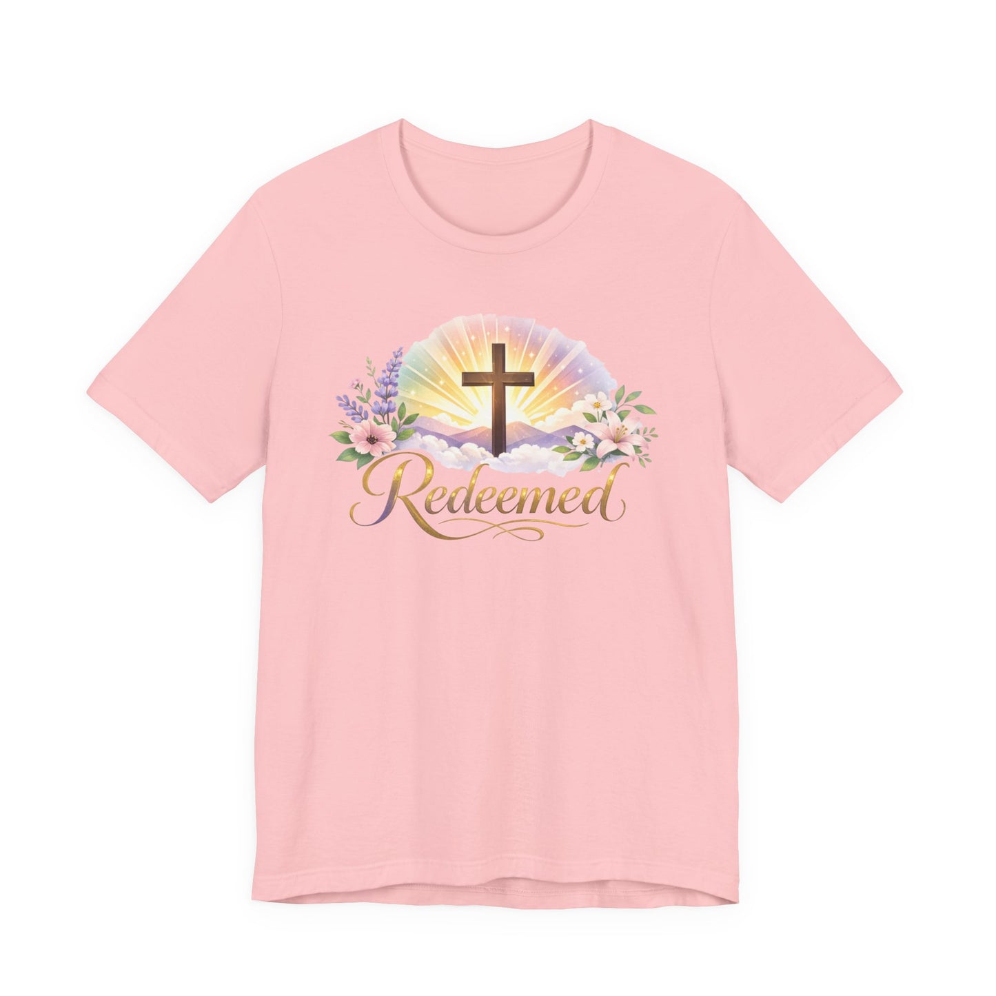 "Redeemed" Cross Floral T-Shirt — Christian Faith Tee