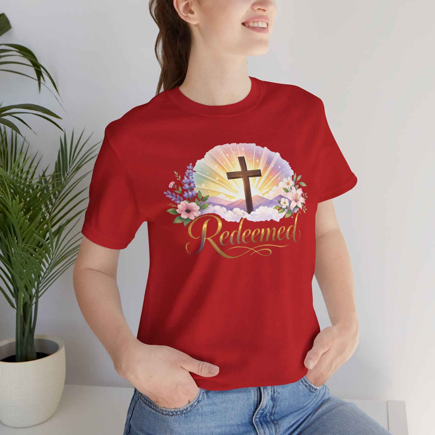 "Redeemed" Cross Floral T-Shirt — Christian Faith Tee