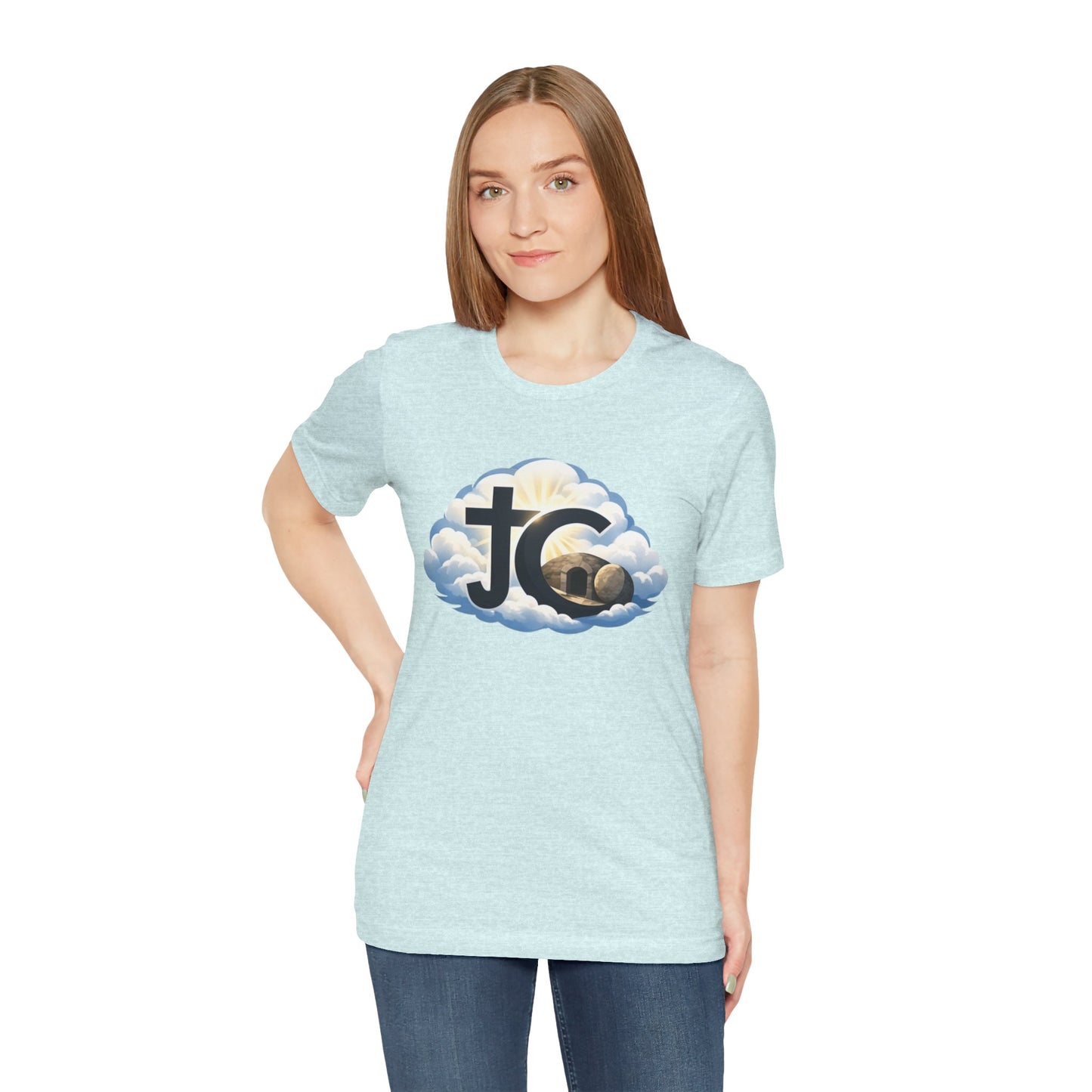 Jesus Christ (JC) Cross Tee — Crucified, Risen & Coming Again
