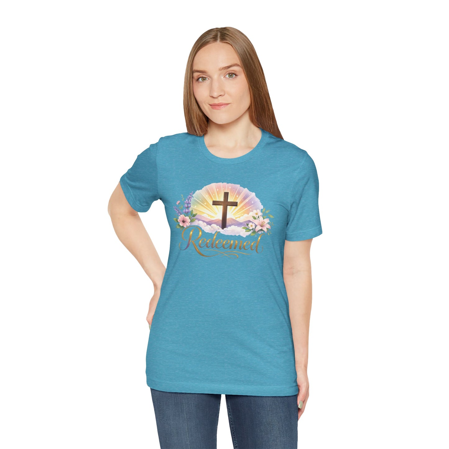 "Redeemed" Cross Floral T-Shirt — Christian Faith Tee