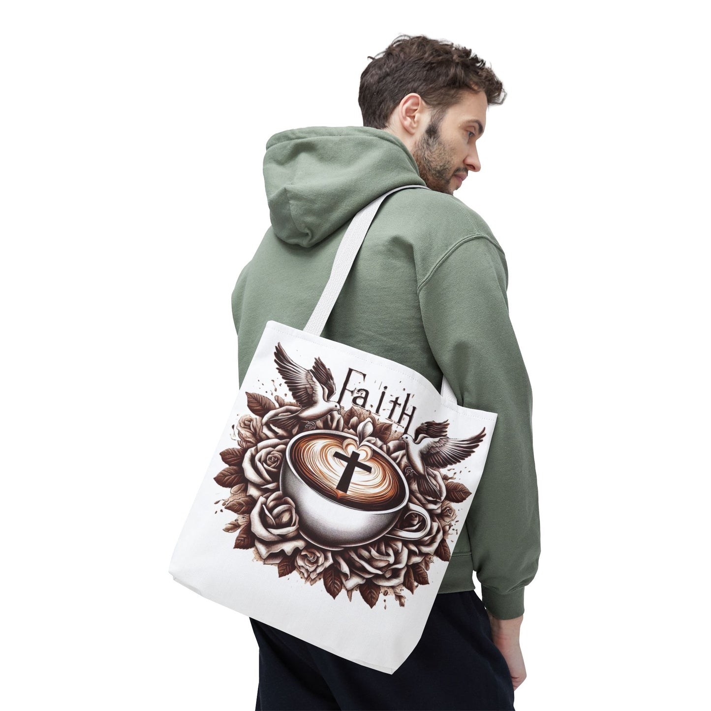 Tote Bag (AOP) "Faith and Coffee"