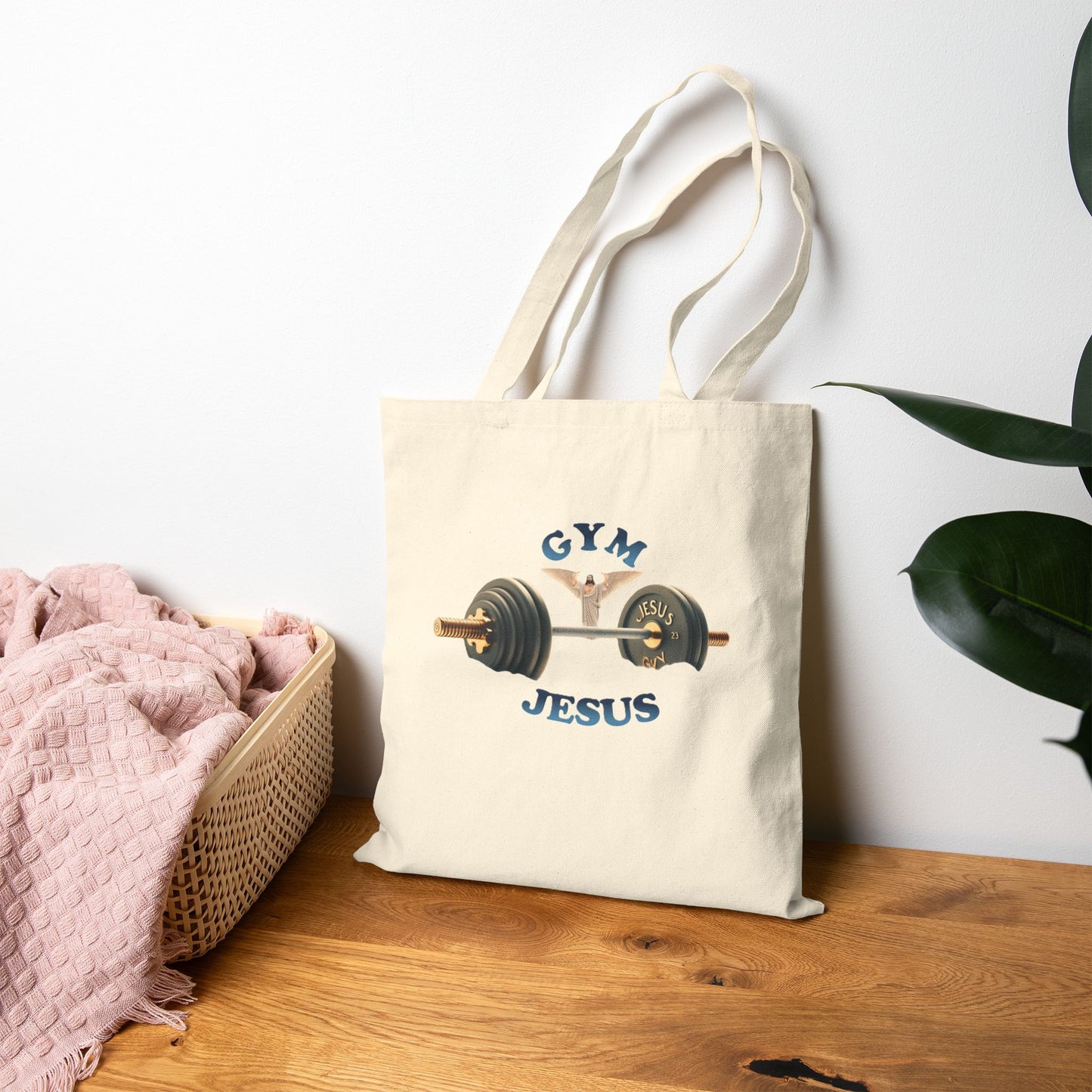Cotton Canvas Tote Bag "GYM & JESUS"