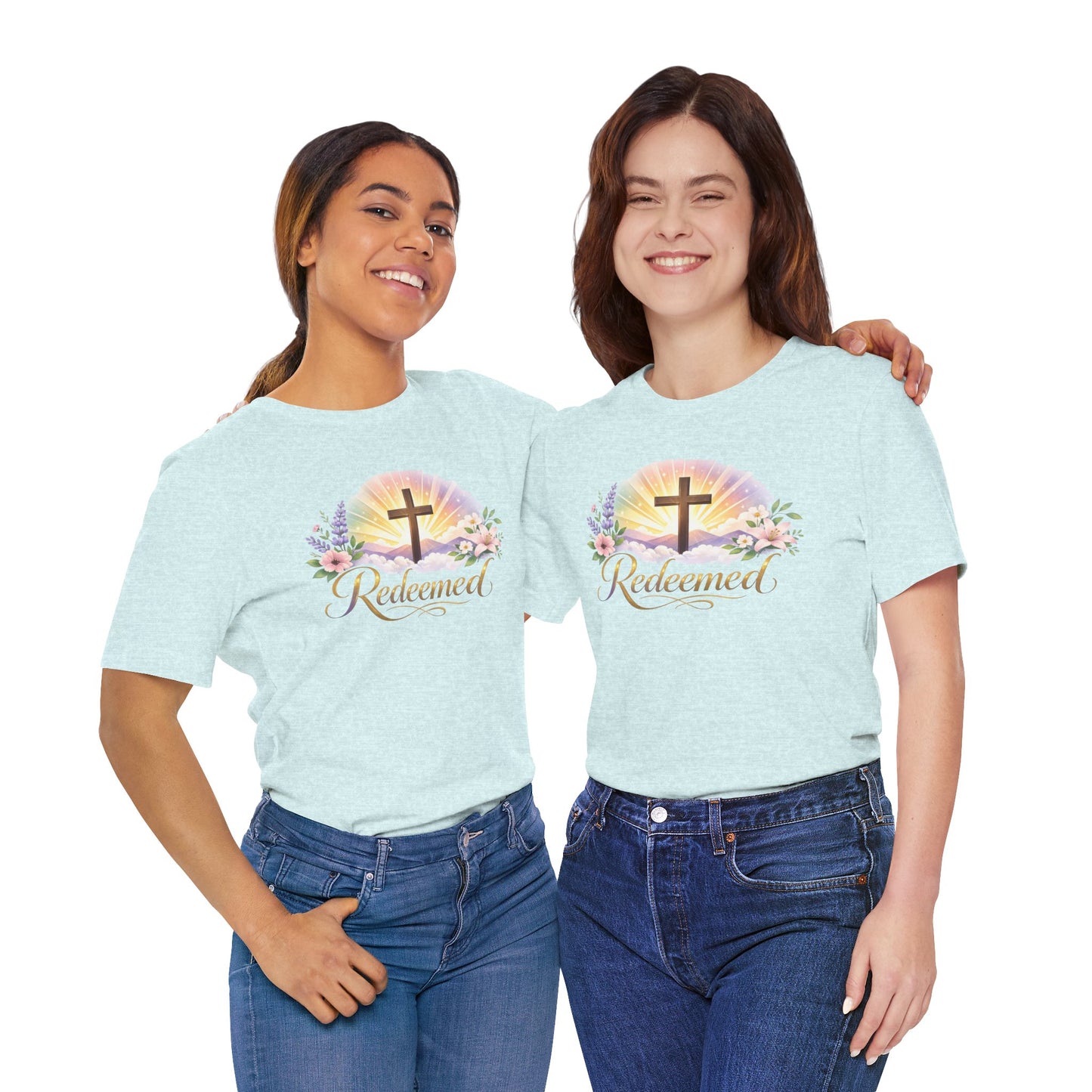 "Redeemed" Cross Floral T-Shirt — Christian Faith Tee